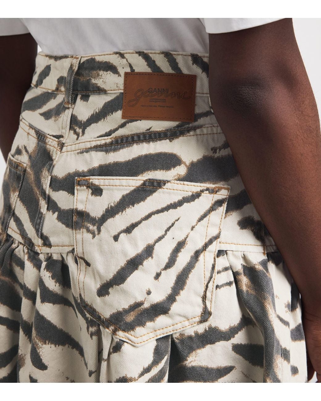 Ganni Gray Zebra Denim Midi Skirt