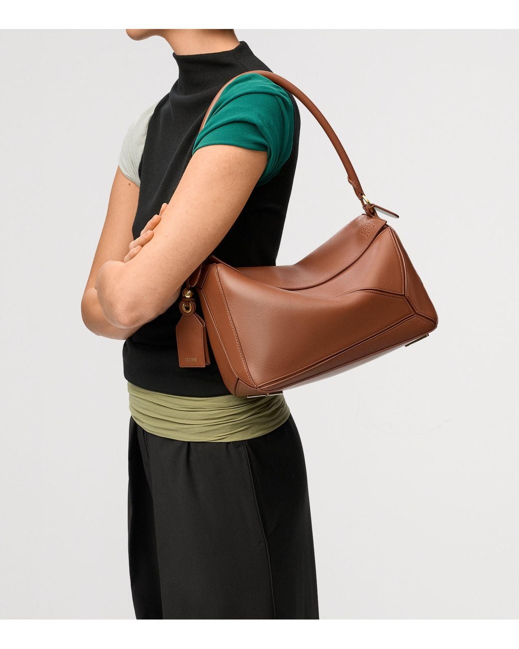 Loewe Brown Medium Leather Featherlight Puzzle Top-Handle Bag