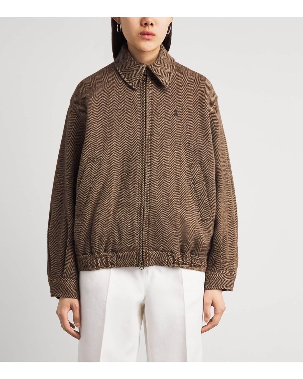 Polo Ralph Lauren Brown Wool Herringbone Bomber Jacket