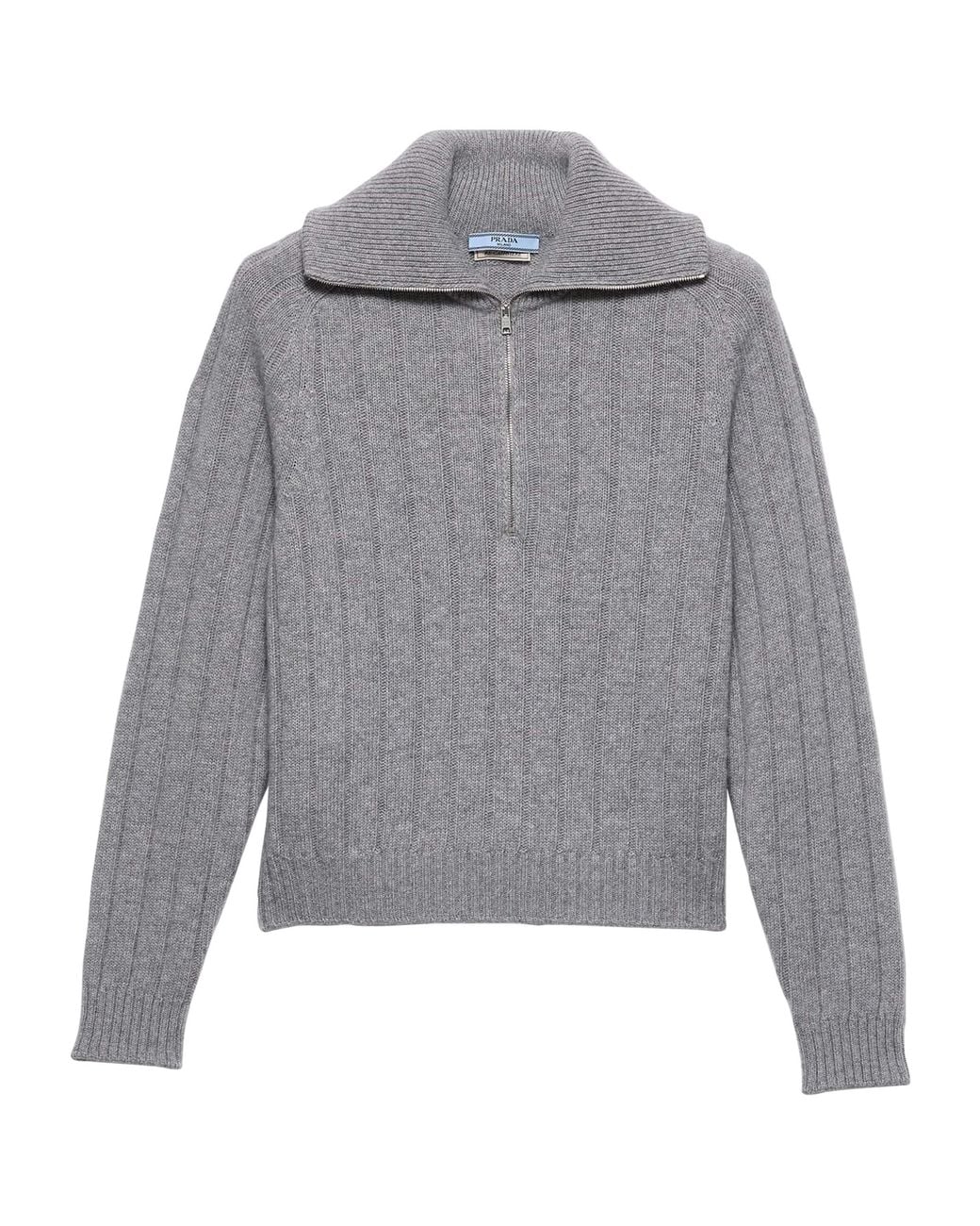 Prada Gray Re-Cashmere Quarter-Zip Sweater