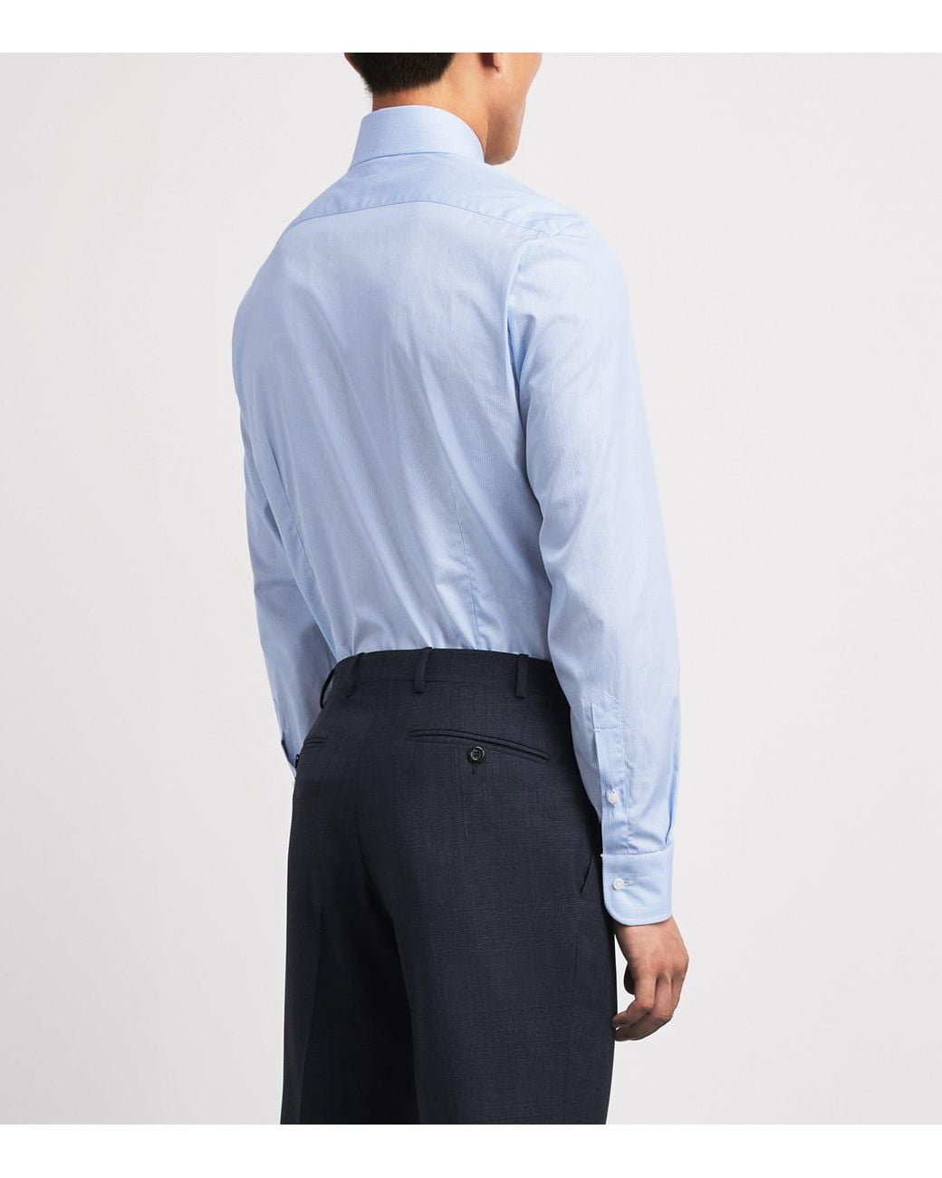Barba Napoli Blue Cotton Stripe Slim Shirt for men