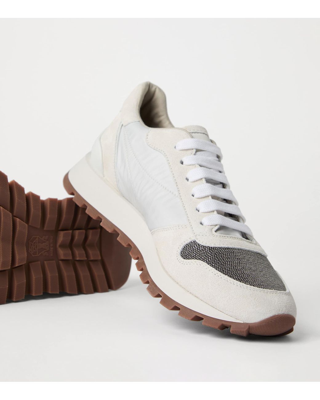 Brunello Cucinelli White Suede Technical Running Sneakers