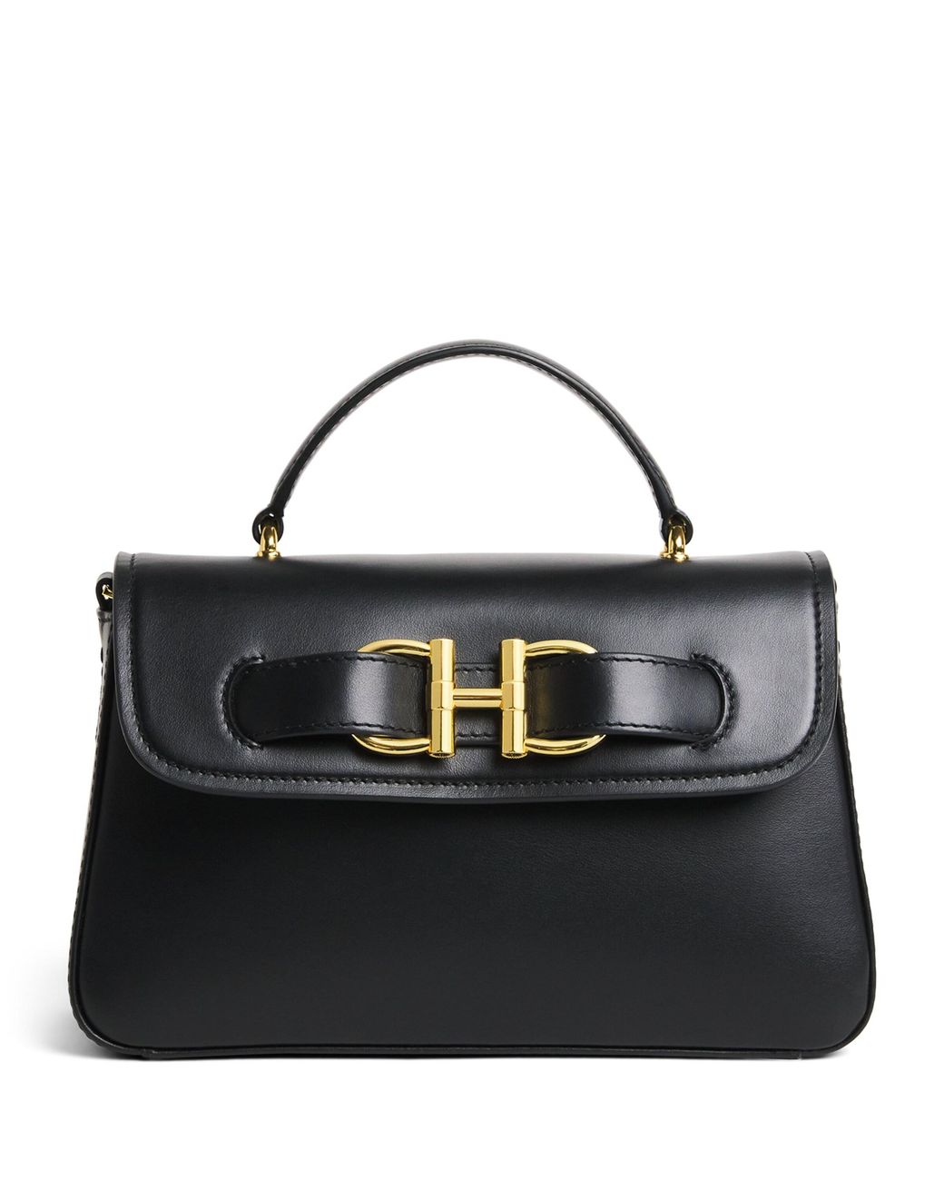 Harrods Black Leather Snaffle Top-Handle Bag