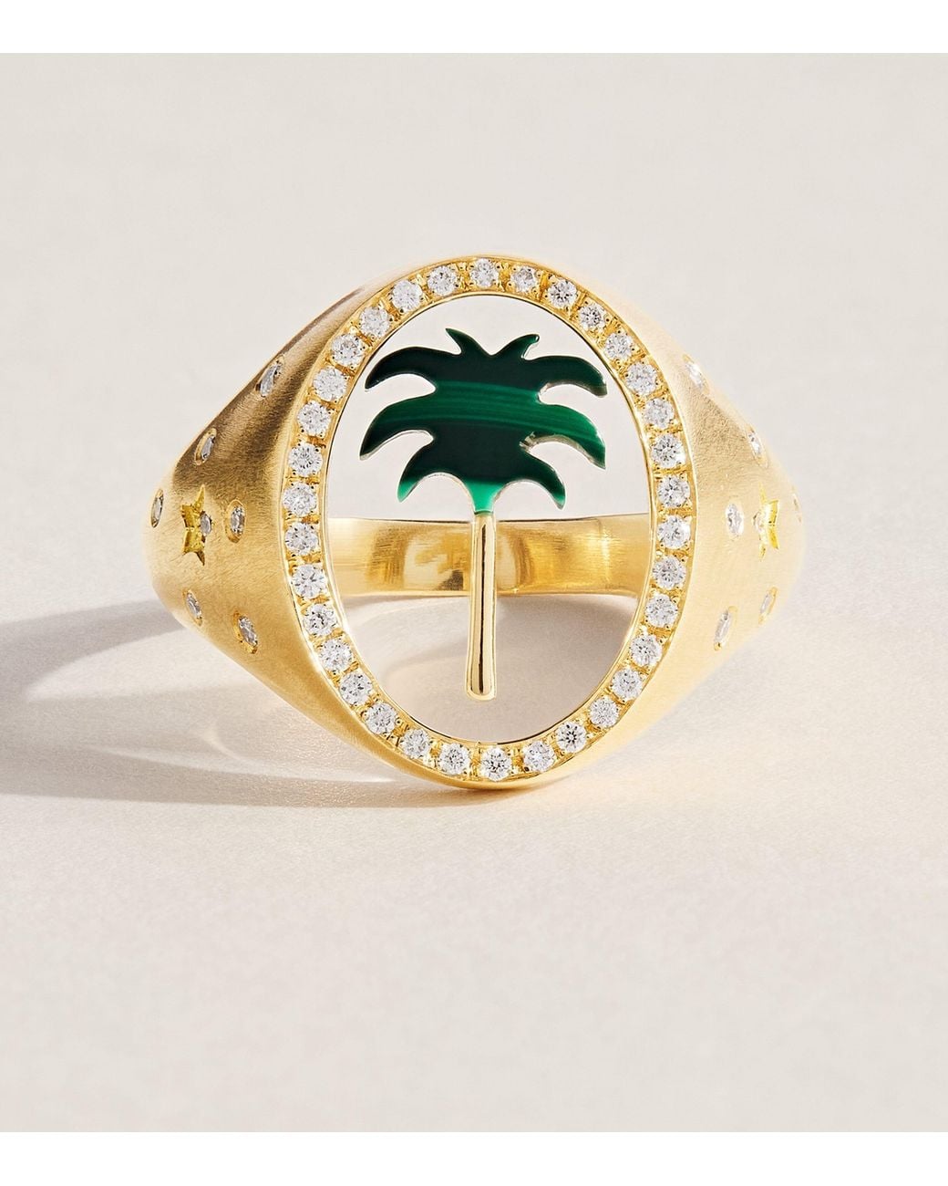 L'Atelier Nawbar Metallic And Diamond Tableau Palm Tree Ring