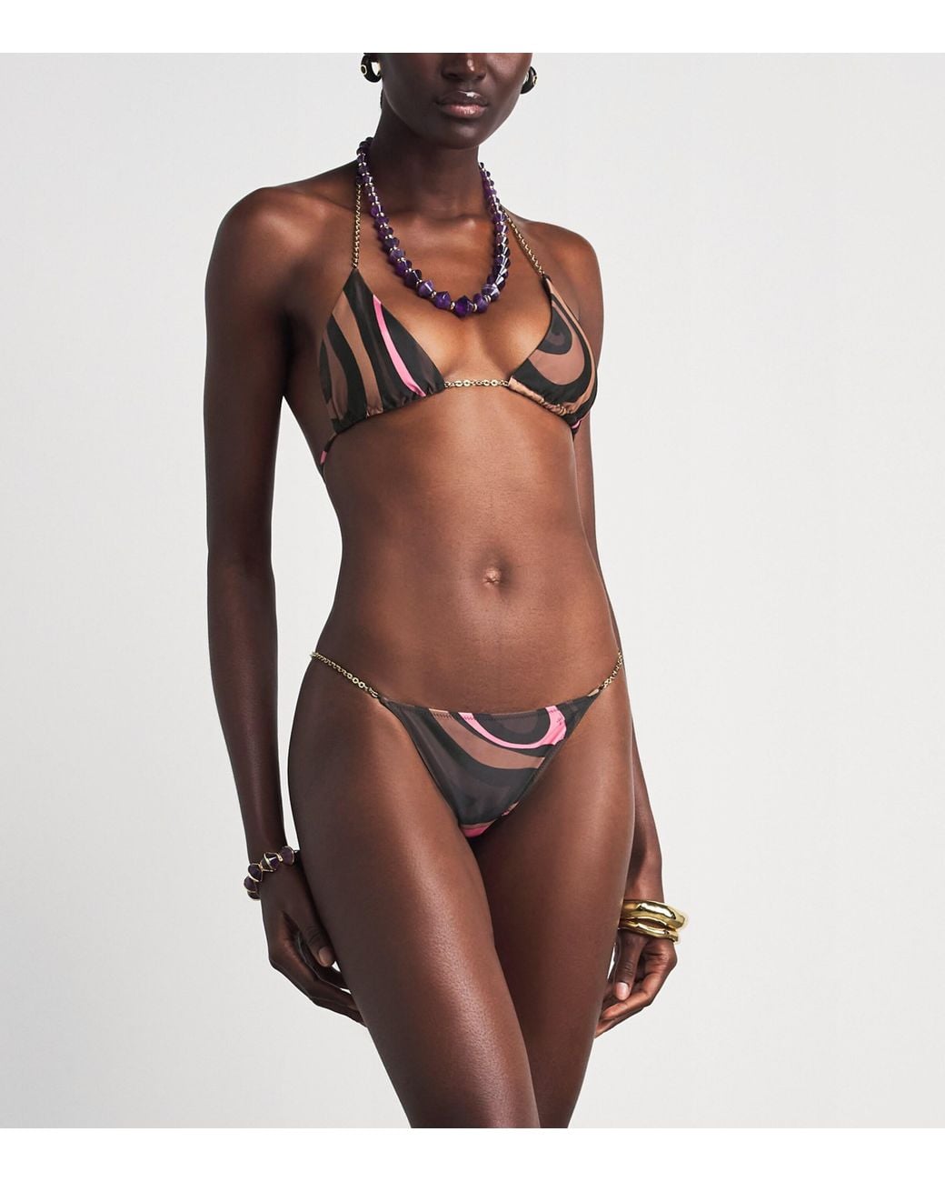 Emilio Pucci Brown Chain Printed Bikini Top