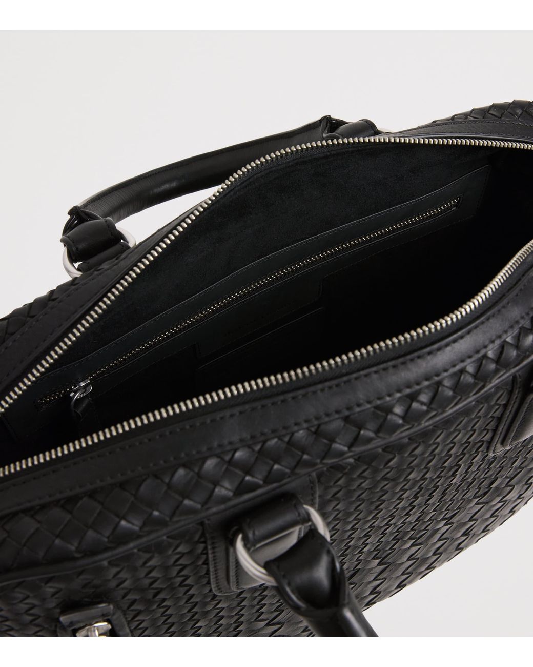 Officine Creative Black Leather Woven Armor Briefcase for men