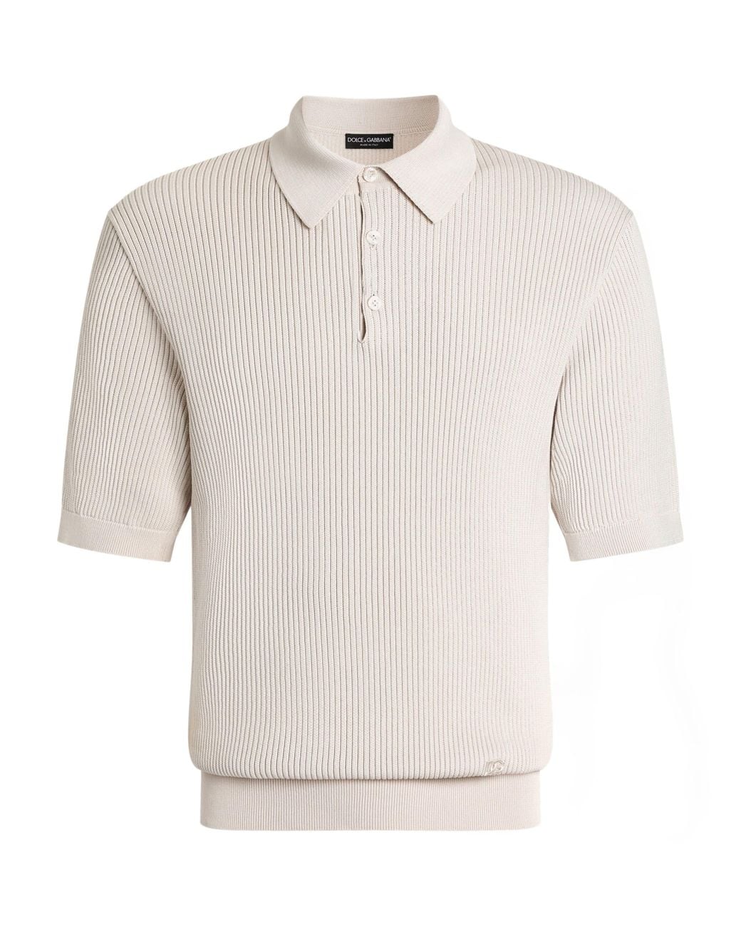 Dolce & Gabbana White Cotton Micro-Rib Polo Shirt for men