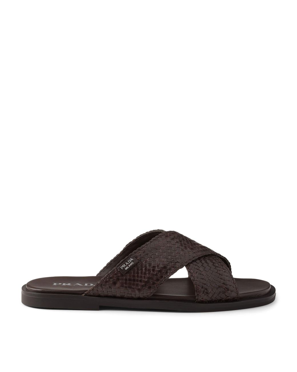 Prada Brown Leather Woven Crisscross Sandals for men