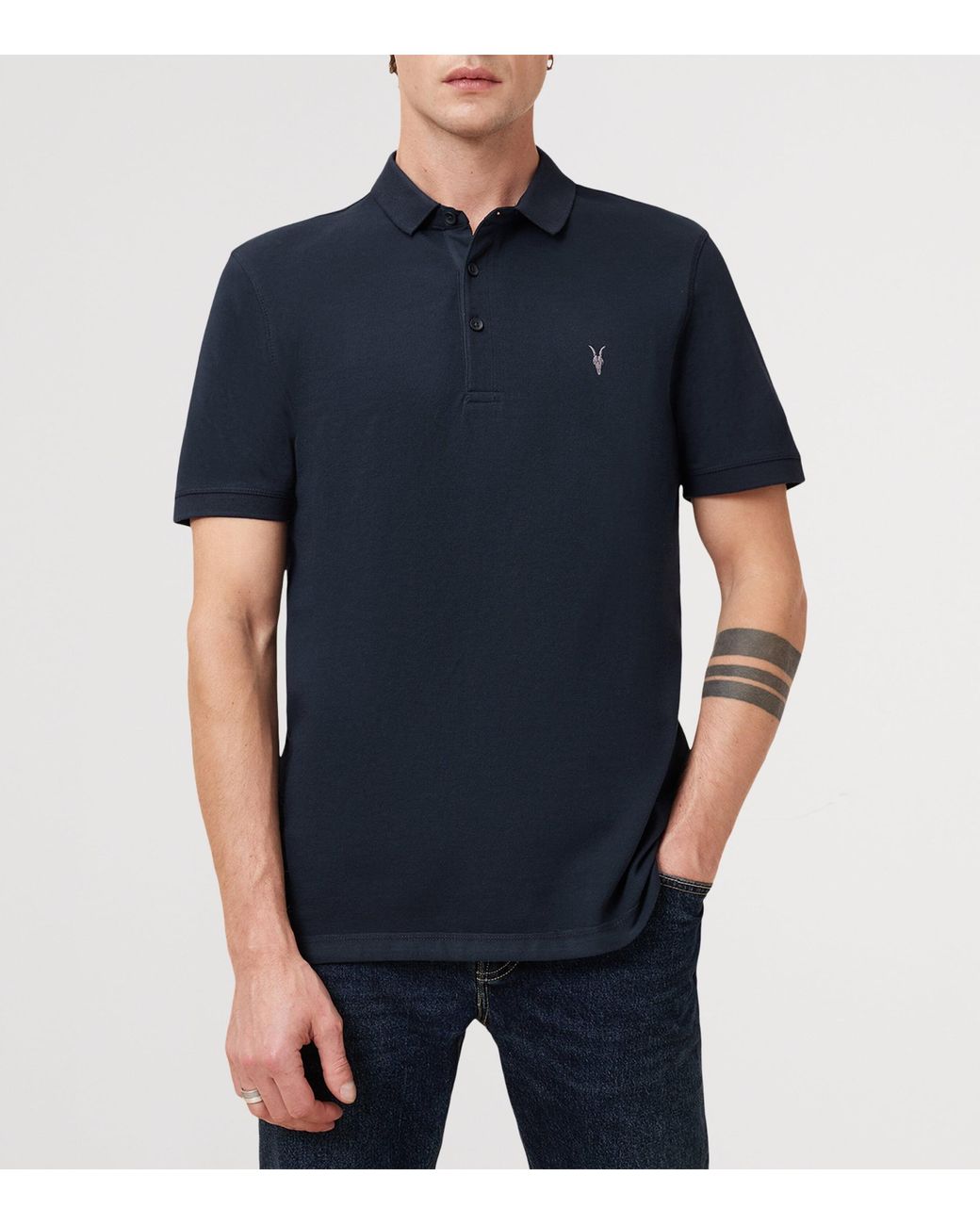 AllSaints Blue Organic Cotton Reform Polo Shirt for men