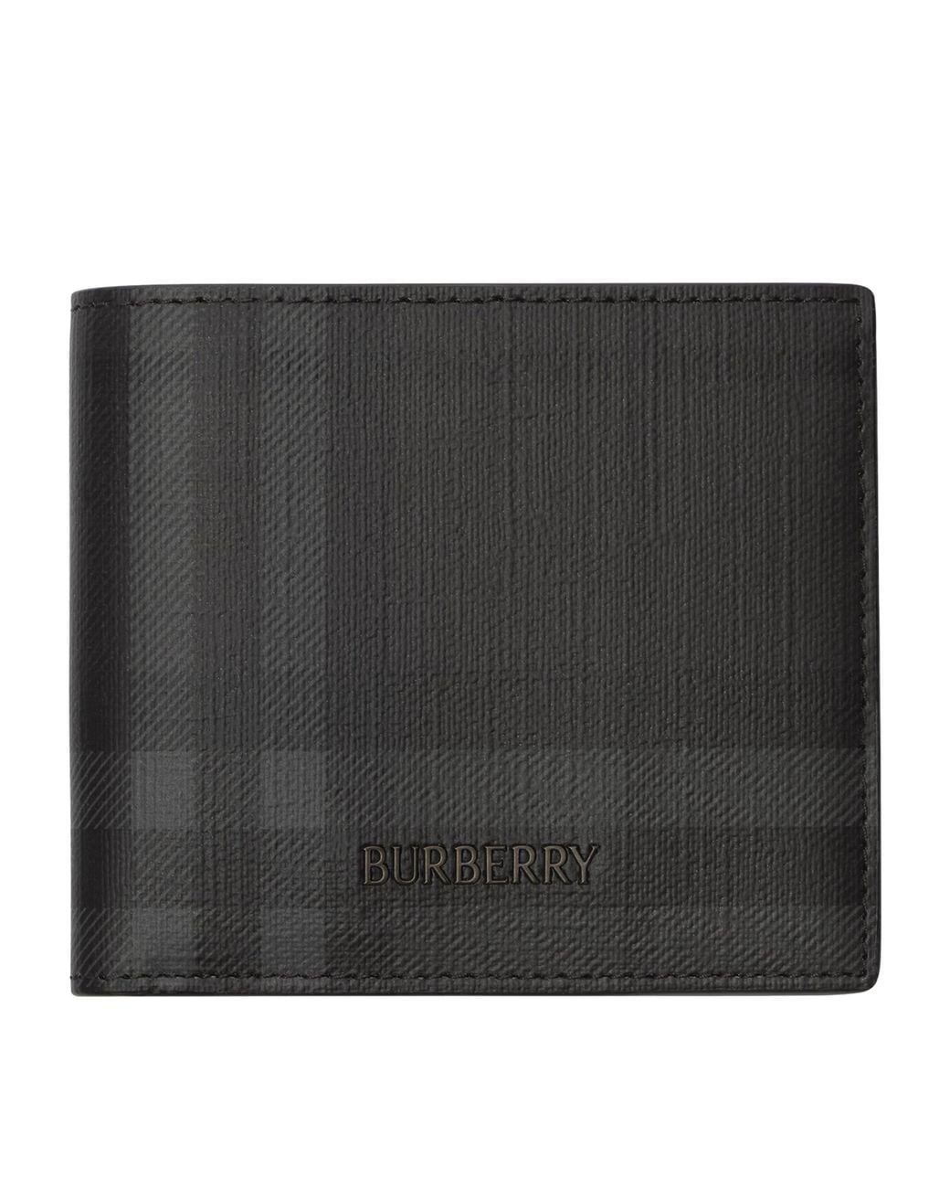 Burberry Black City Check Bifold Coin Wallet for men