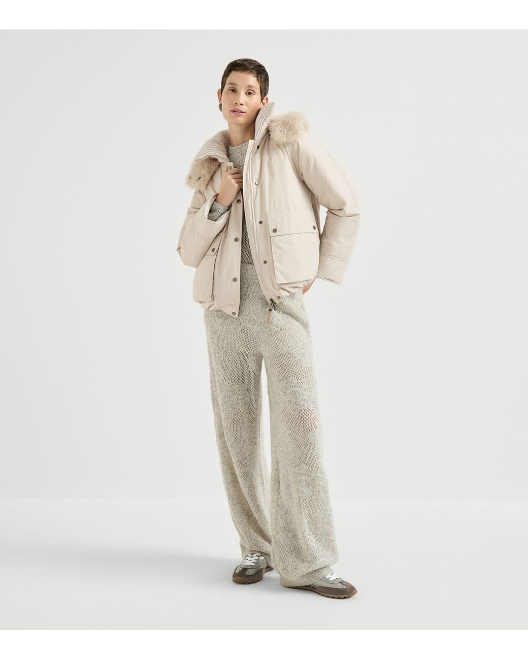 Brunello Cucinelli Natural Down Shearling-Trim Parka