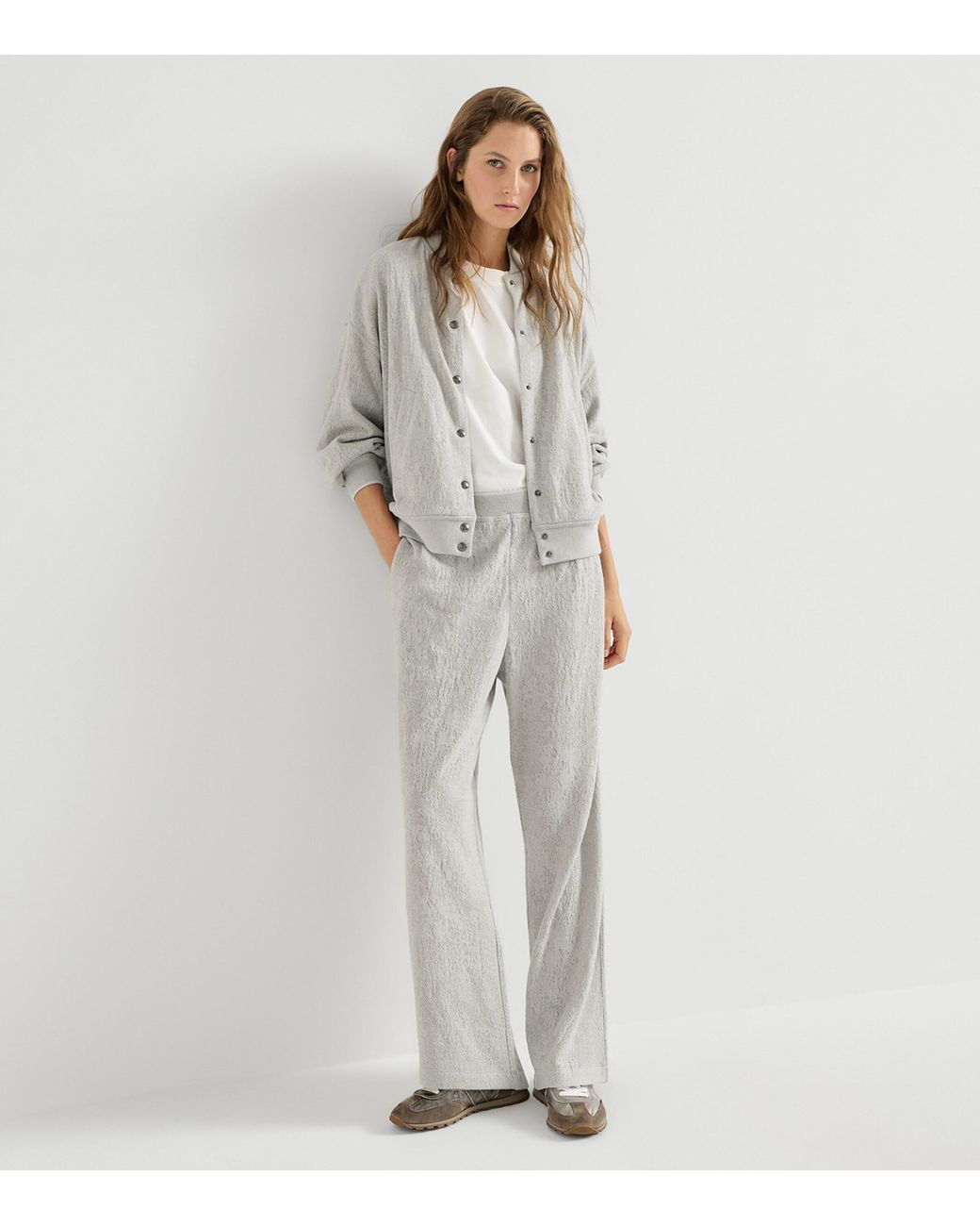 Brunello Cucinelli Gray Sparkling Lace Jersey Track Trousers