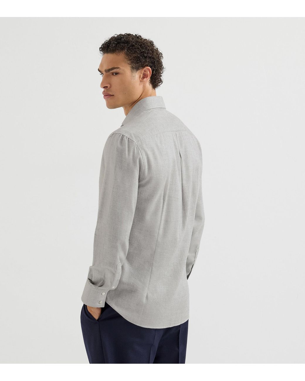 Brunello Cucinelli Gray Cotton-Blend Chevron Flannel Shirt for men
