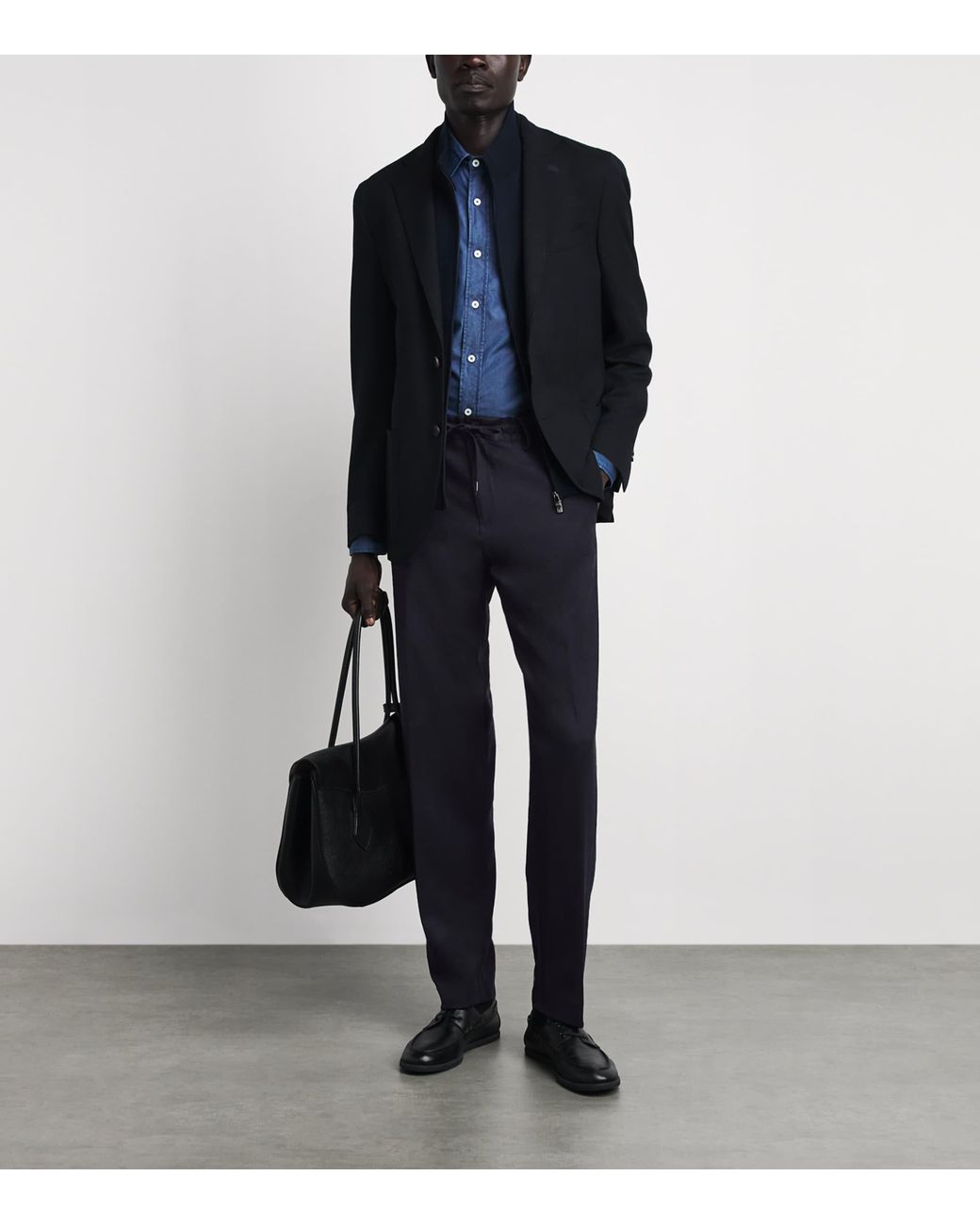 Canali Blue Wool Drawstring Trousers for men