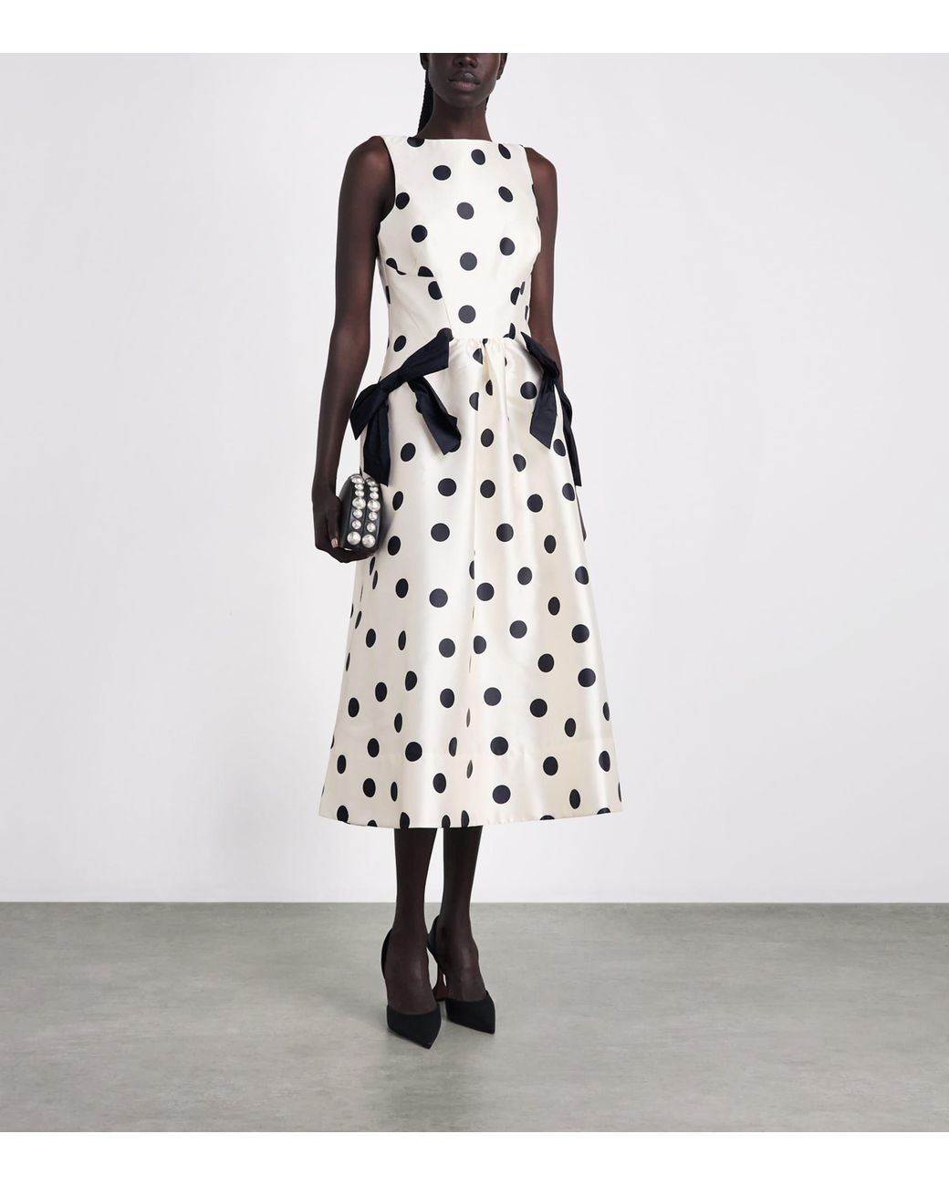 Rebecca Vallance White Satin Polka Dot Bacio Midi Dress