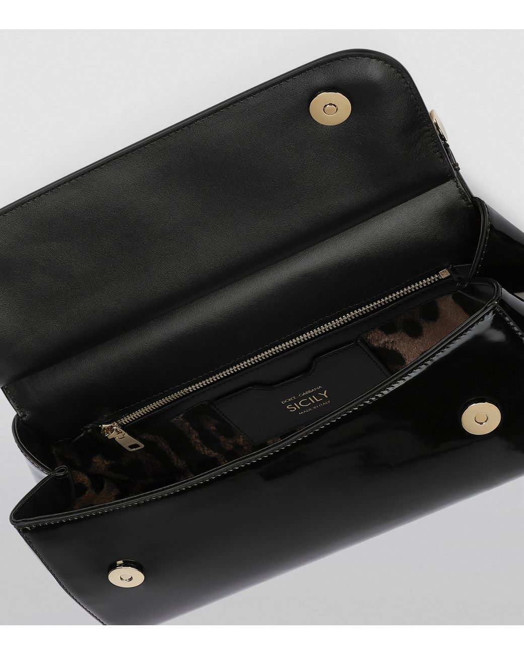 Dolce & Gabbana Black Medium Patent Sicily Top-Handle Bag