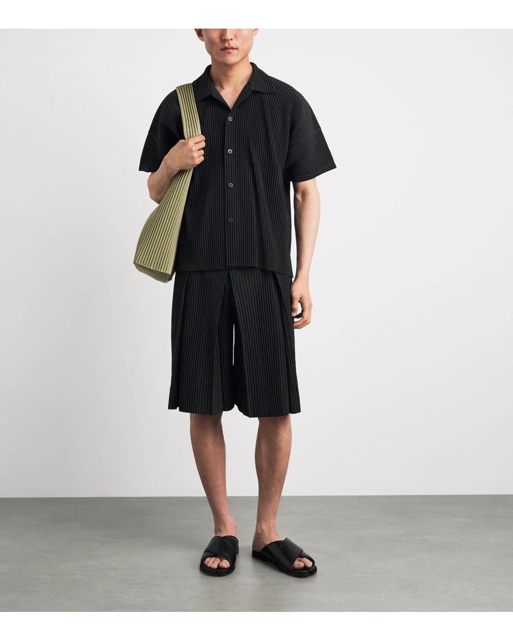 Homme Plissé Issey Miyake Black Pleated Short-Sleeve Shirt for men