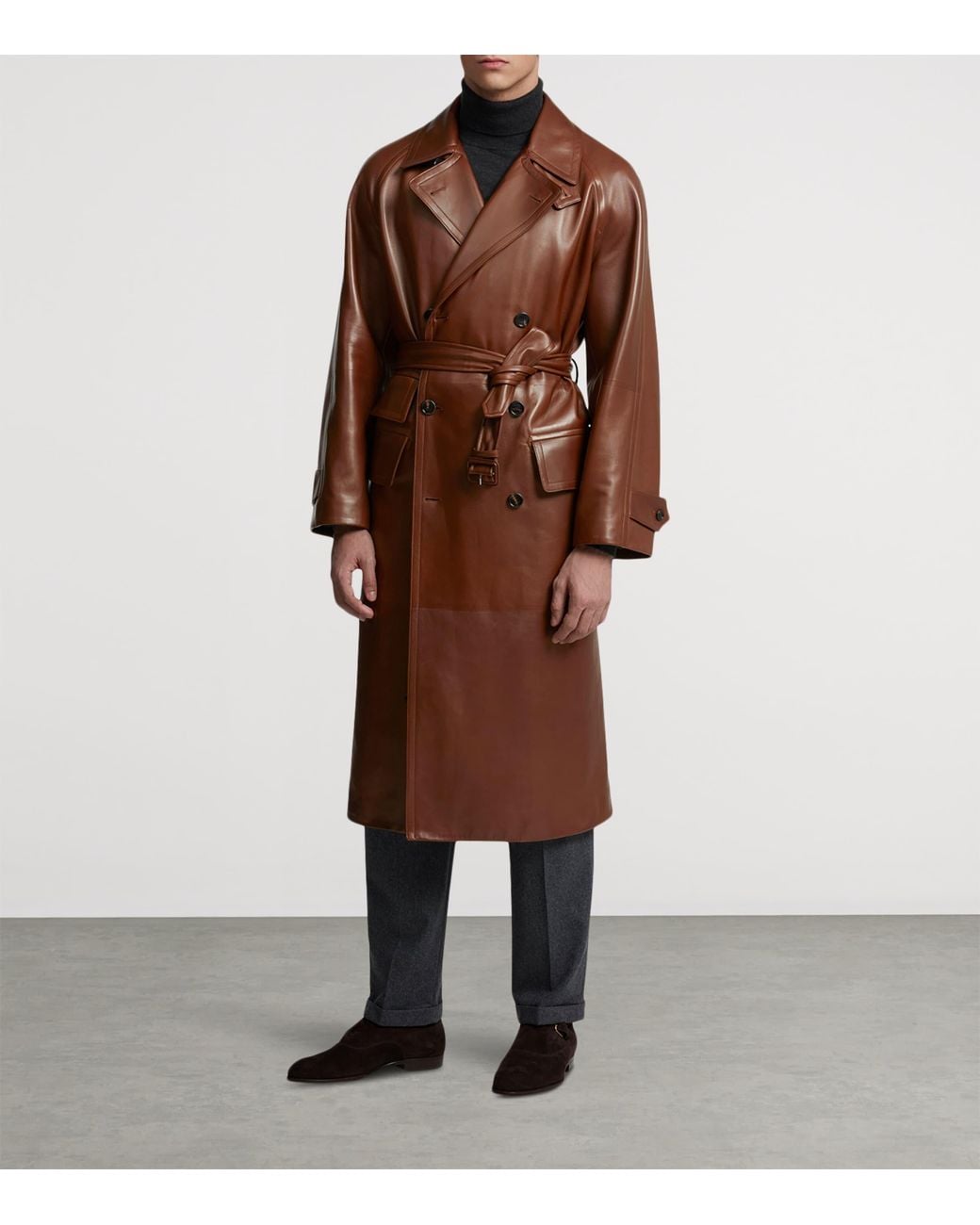 Dunhill Brown Archive Leather Trench Coat for men