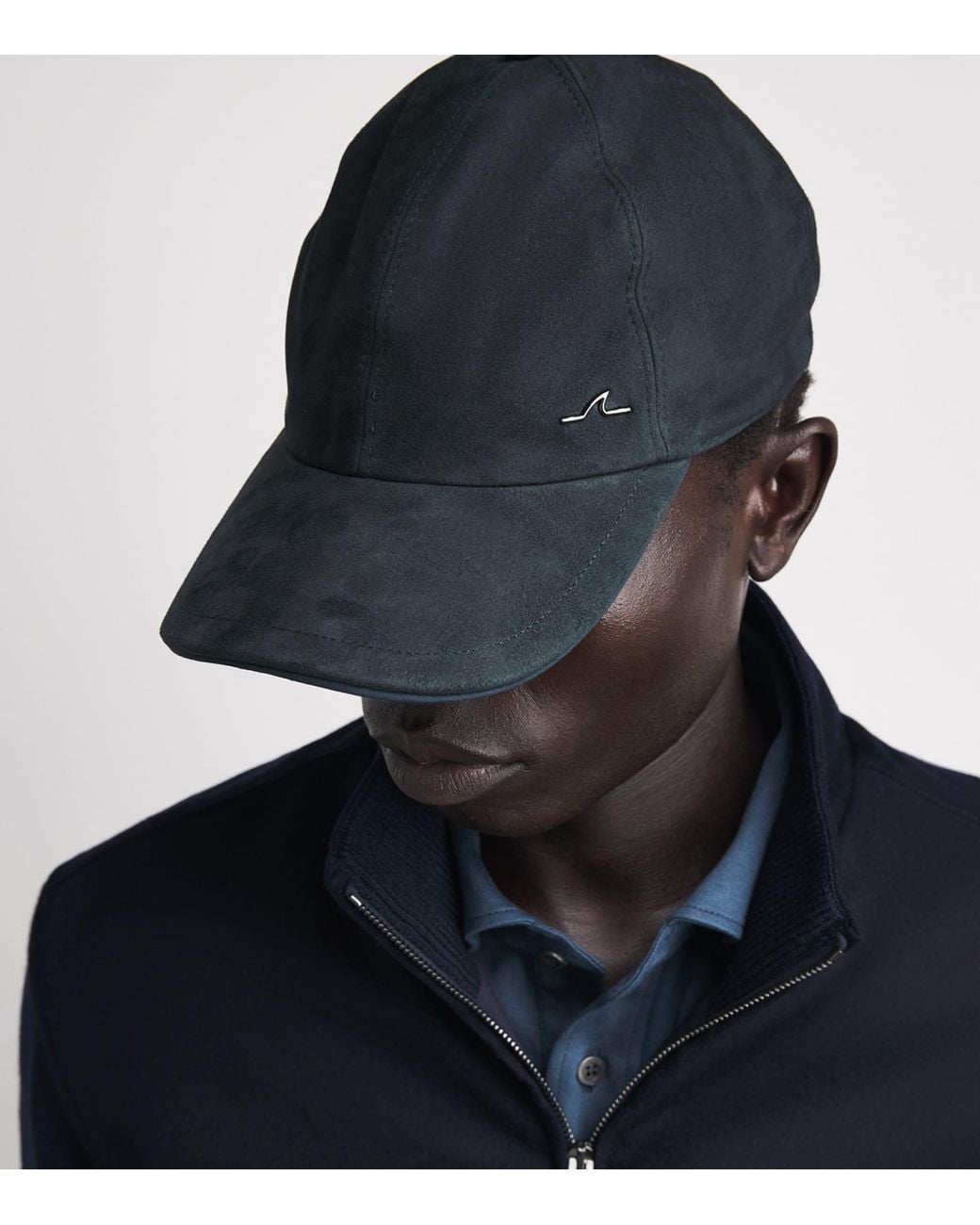 Paul & Shark Blue Goat Suede Fin Logo Cap for men