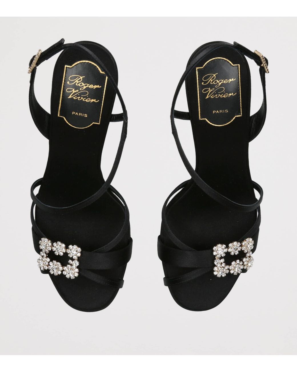 Roger Vivier Black Mini Flower Strass Heeled Sandals 65