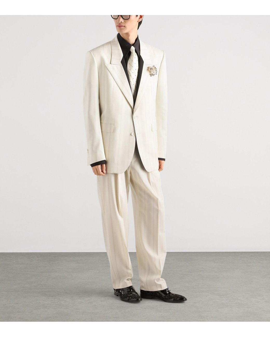 Dolce & Gabbana White Virgin Wool Pinstripe Double-Breasted Blazer for men