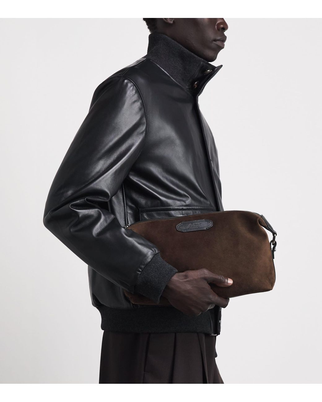 Brioni Brown Cotton Canvas Via Veneto Pouch for men