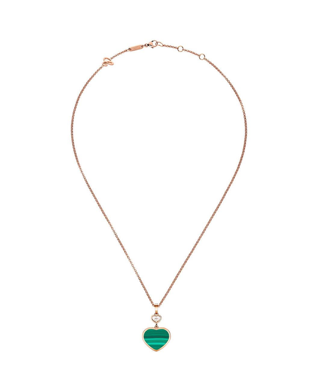 Chopard Metallic Diamond And Malachite Happy Hearts Necklace