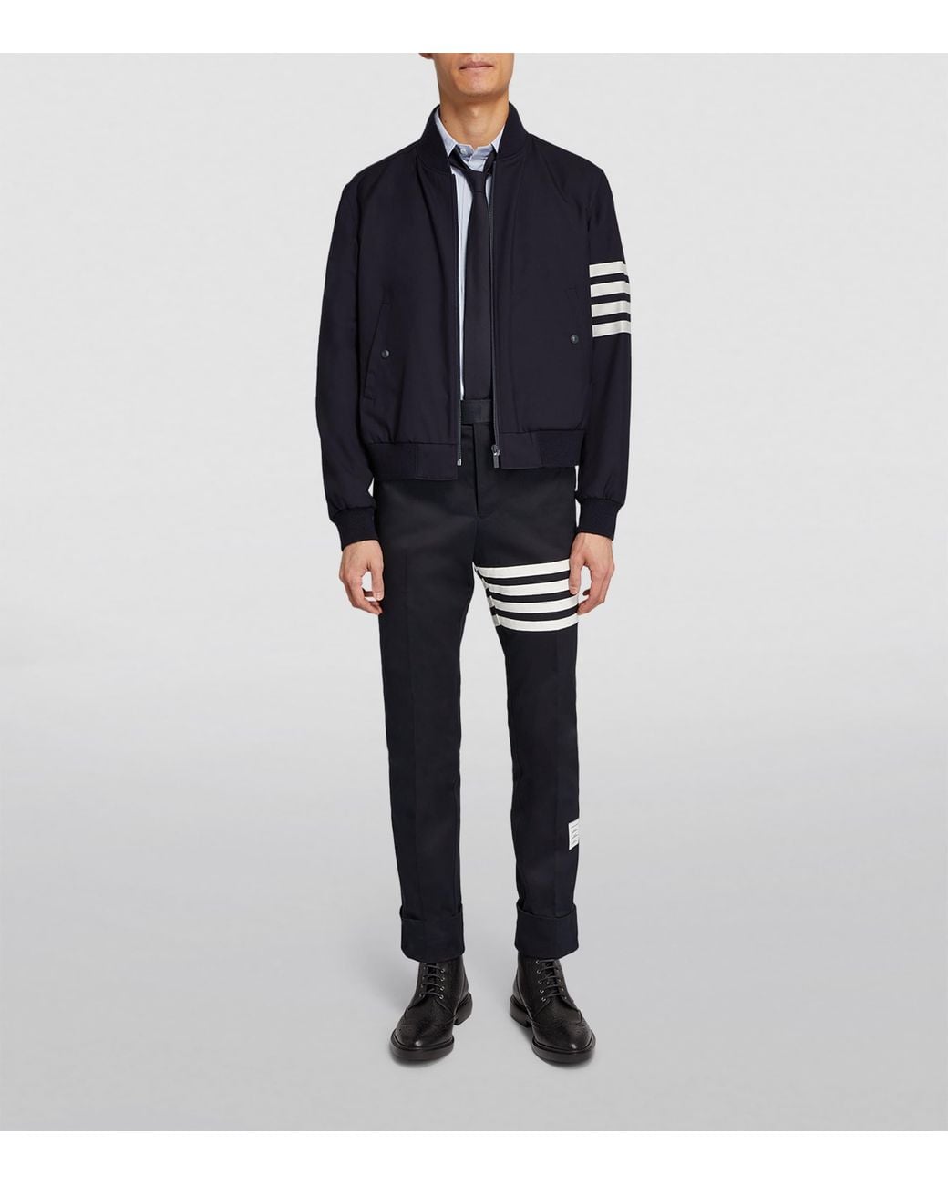 Thom Browne Blue Wool 4-Bar Stripe Bomber Jacket for men