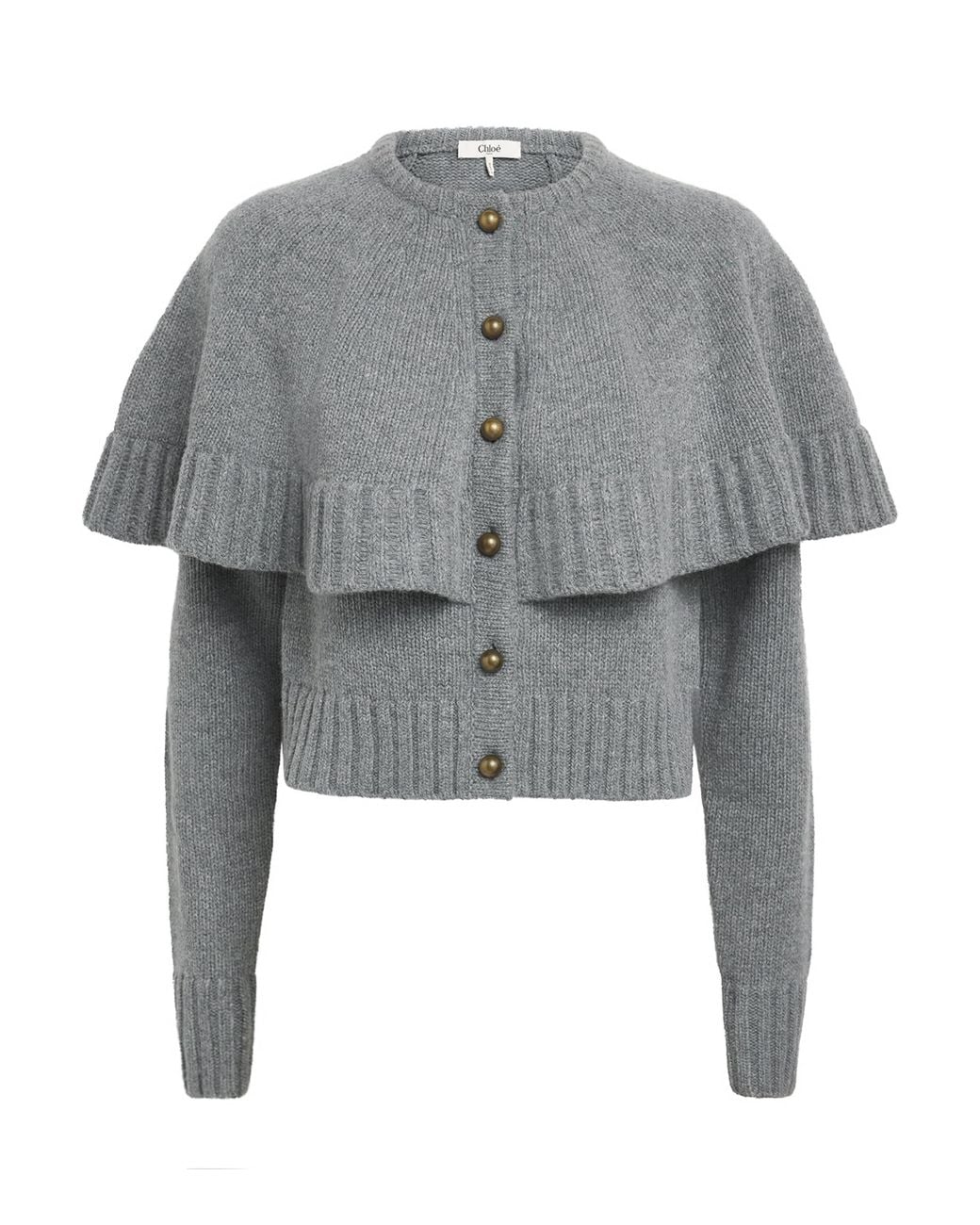 Chloé Gray Wool-Cashmere Cape Cardigan