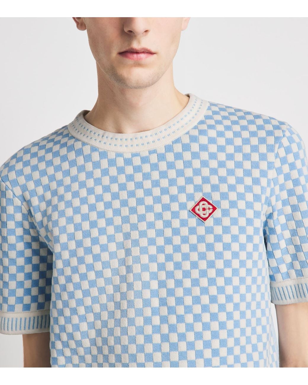 Casablanca Blue Cotton Check T-Shirt for men