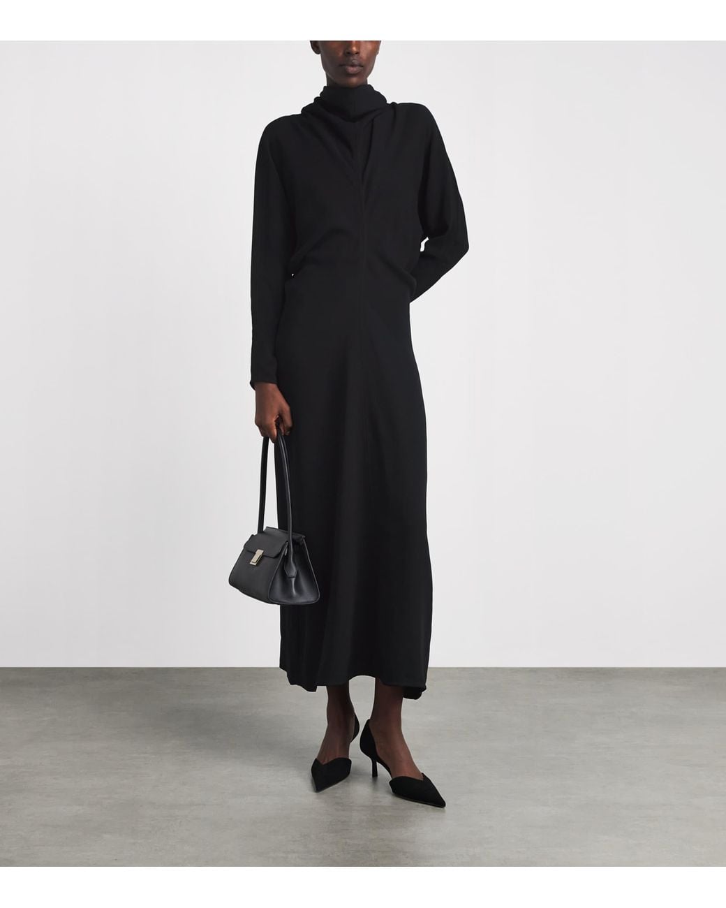 Totême Black Slouch-Waist Midi Dress
