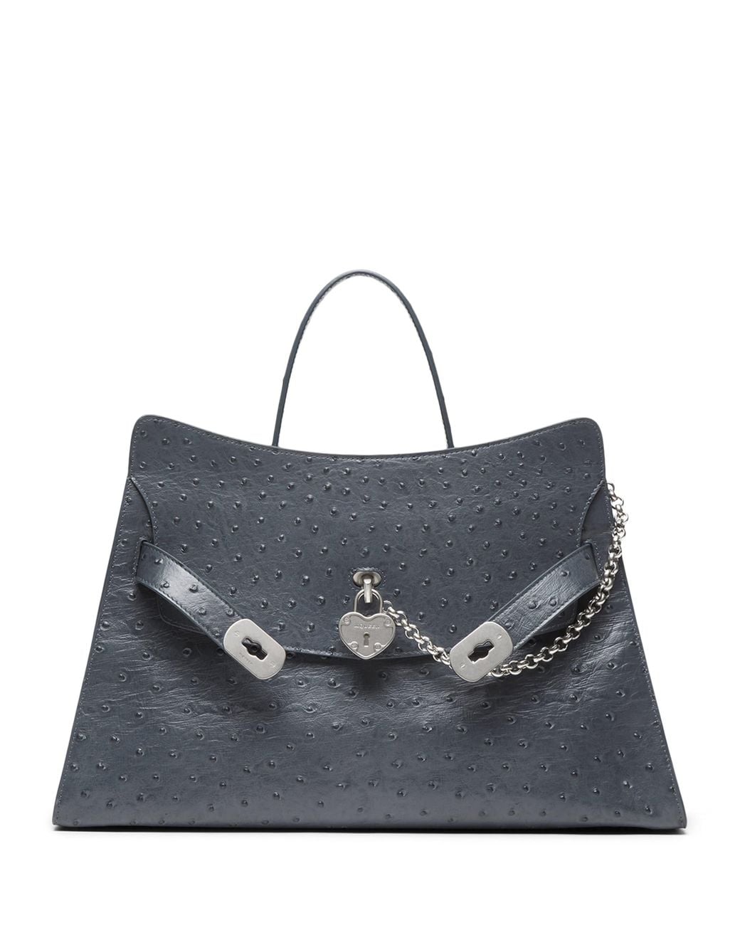 McQueen Blue Calfskin Locke Top-Handle Bag