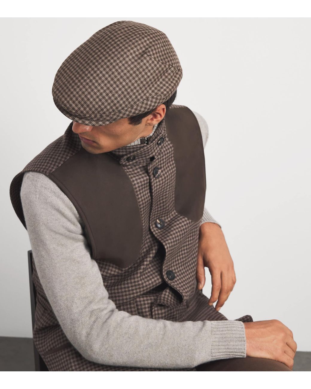 James Purdey & Sons Brown Wool-Cashmere Tweed Houndstooth Litton Cap for men