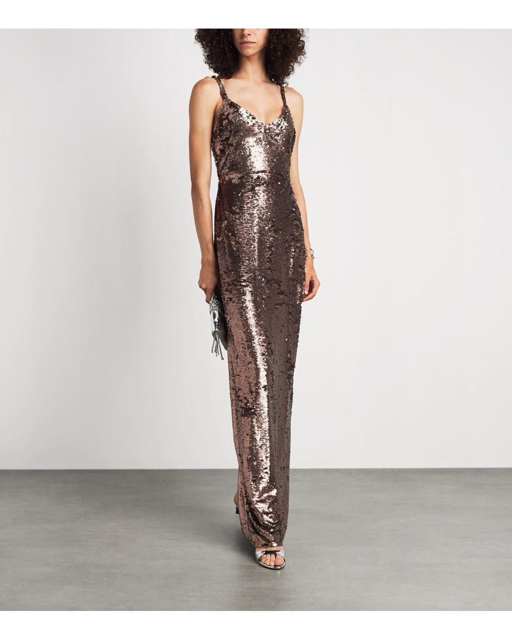 L'Agence Brown Sequinned Karma Maxi Dress