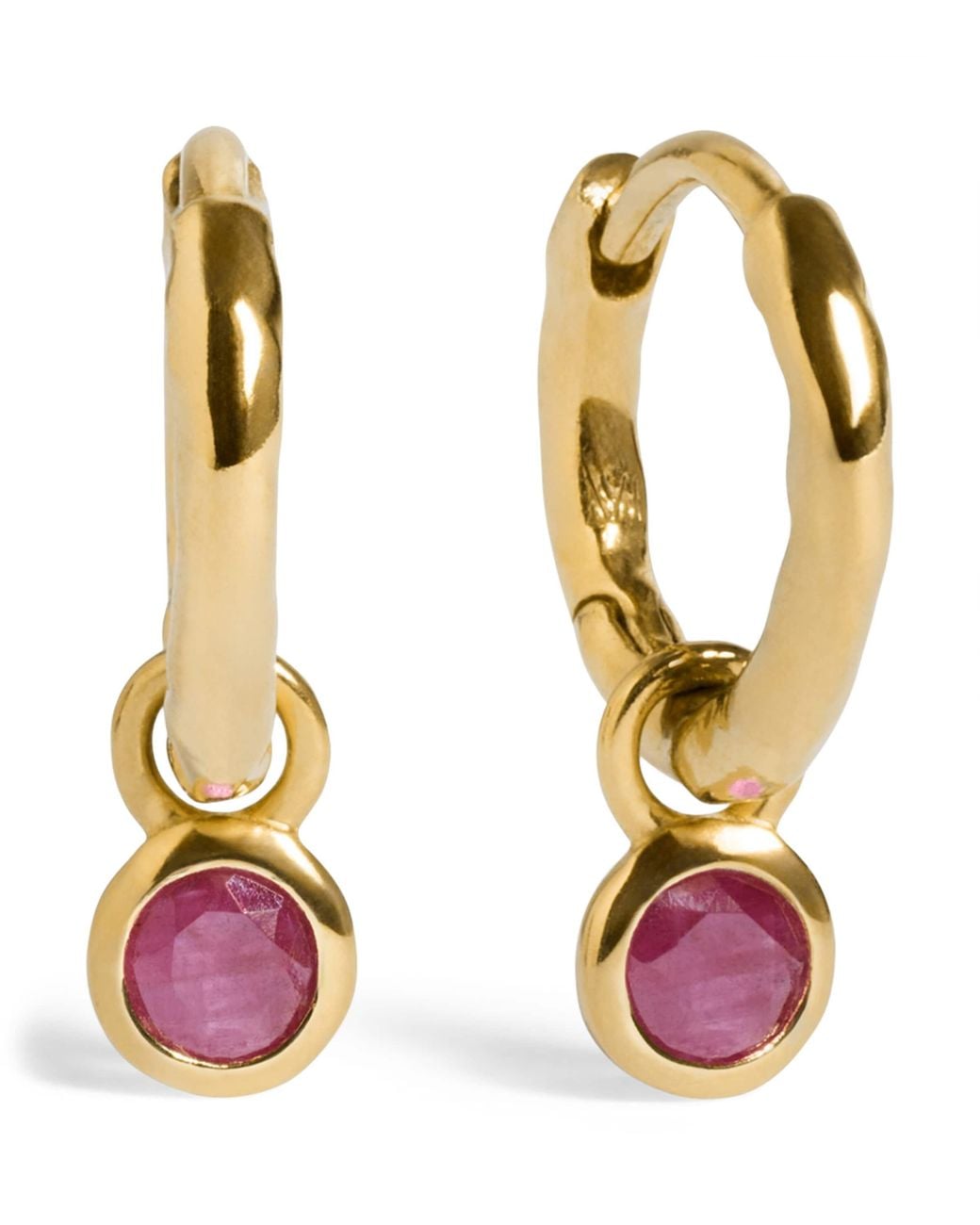 Monica Vinader Metallic Vermeil And Ruby July Birthstone Huggie Earrings