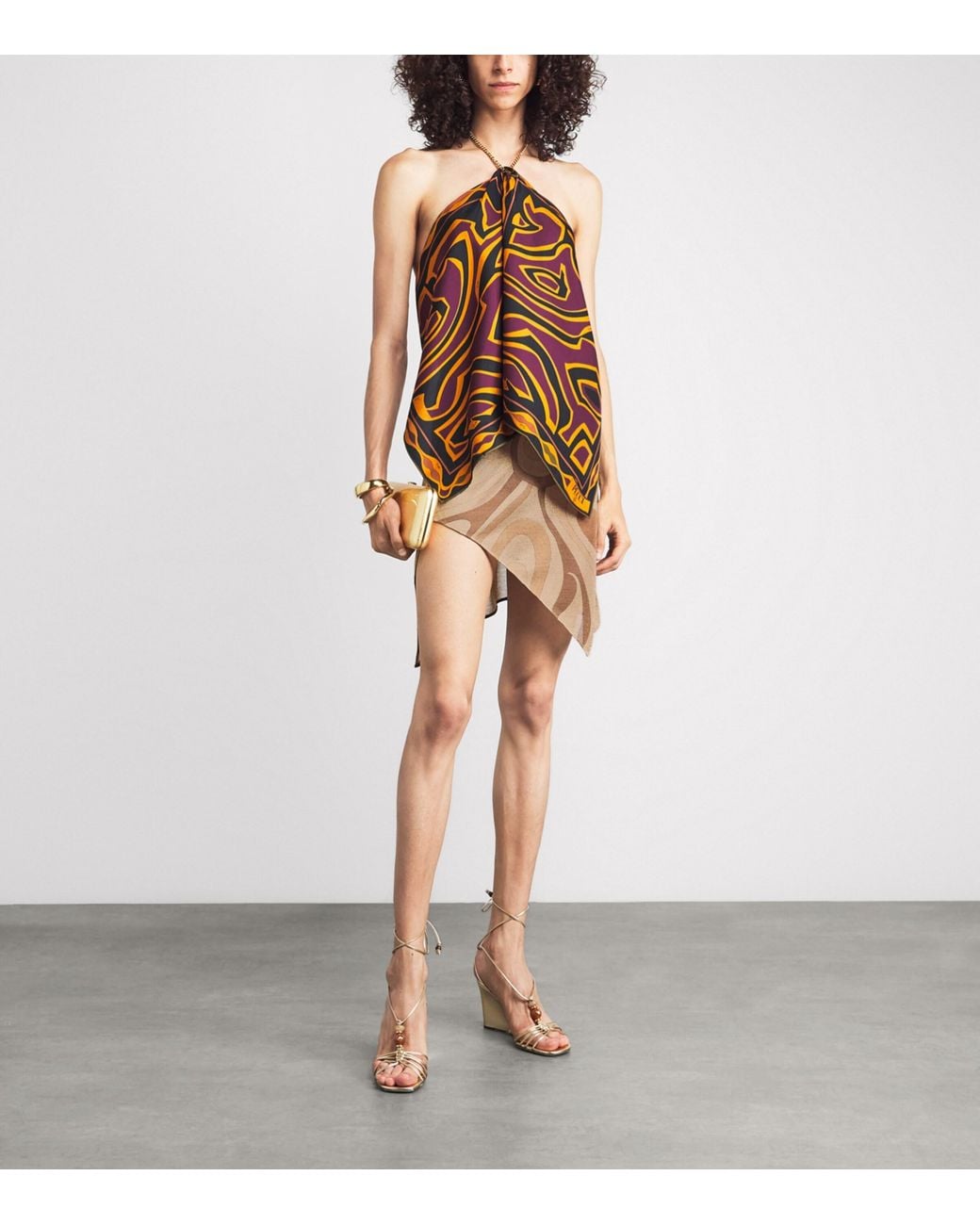 Emilio Pucci Natural Lurex Marmo Print Mini Skirt