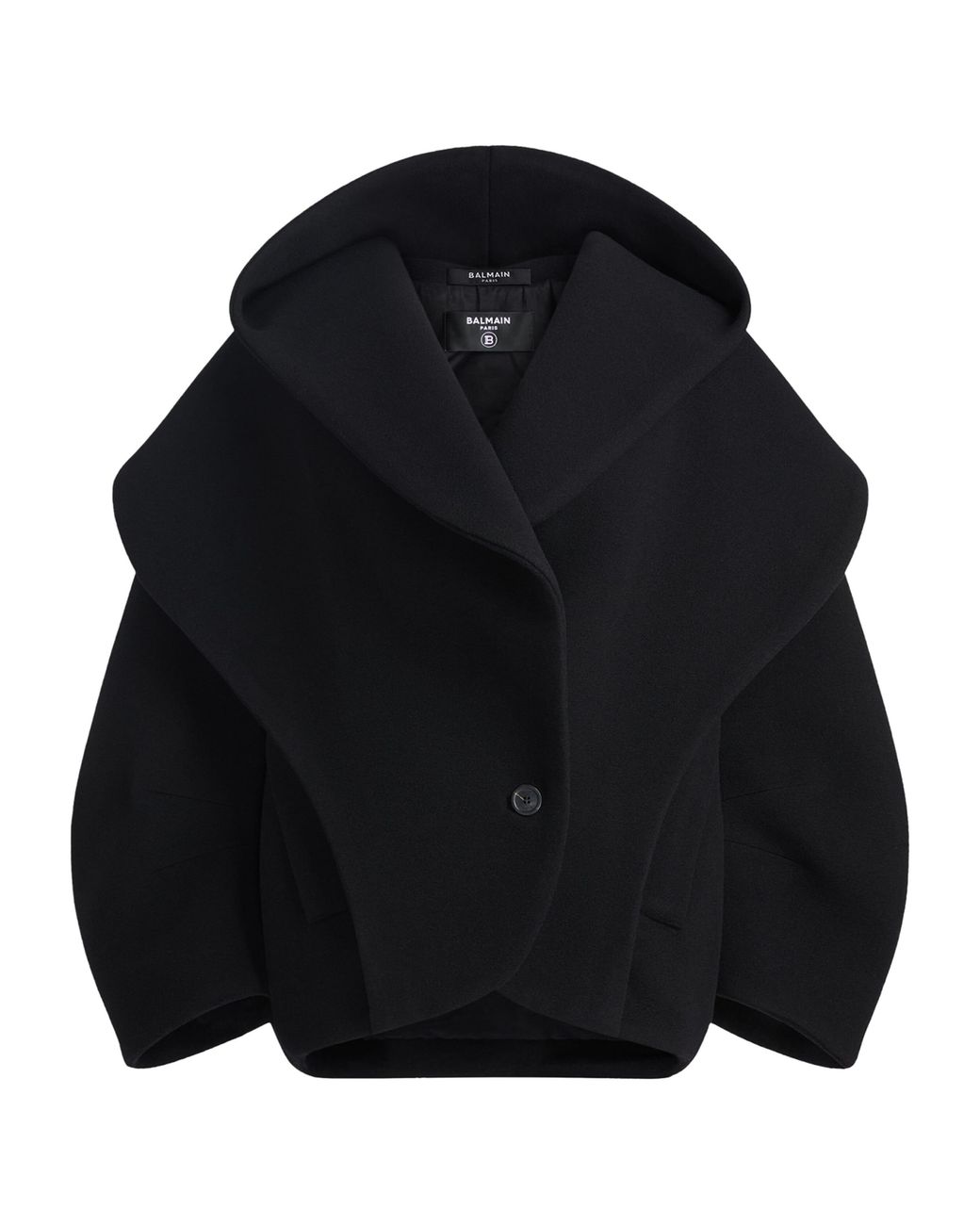 Balmain Black Virgin Wool Oversized Pea Coat