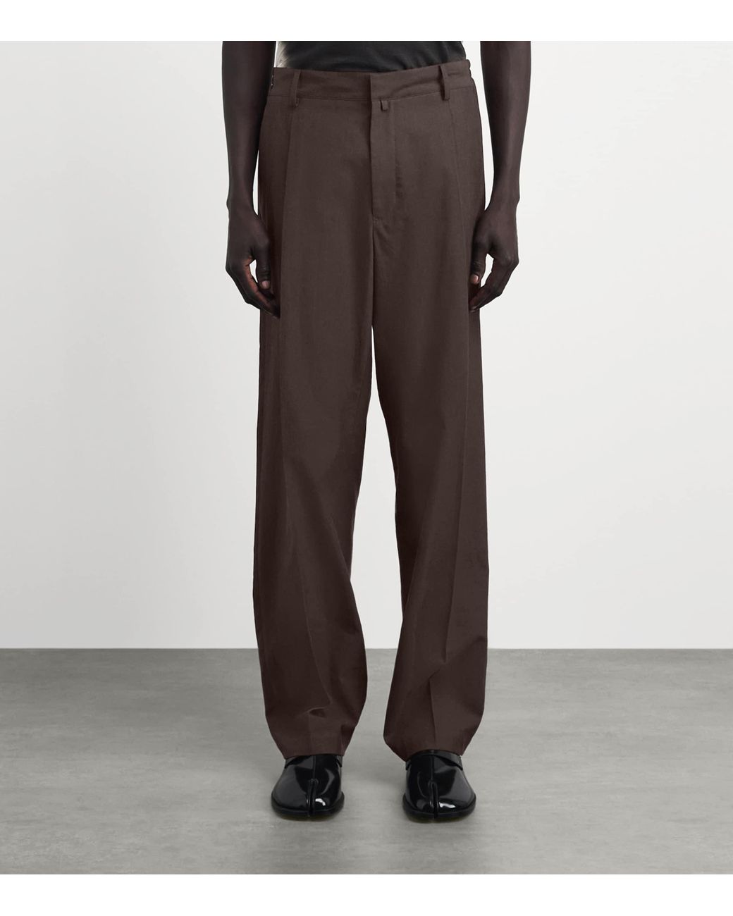 MM6 by Maison Margiela Brown Virgin Wool-Cotton Pleated Trousers for men