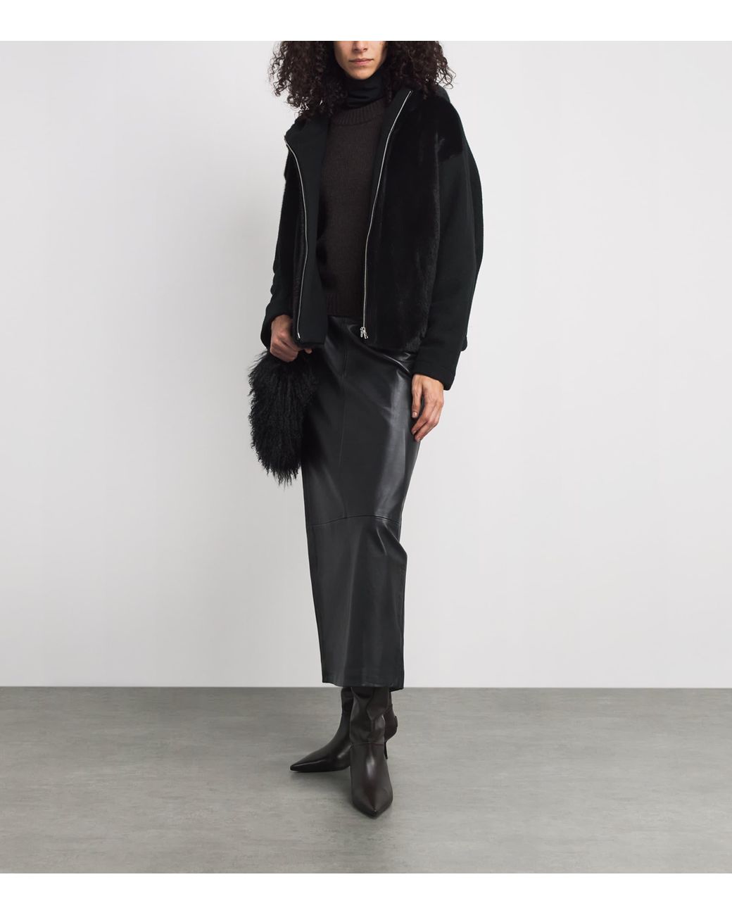 Yves Salomon Black Mink-Wool-Silk Zip-Up Hoodie