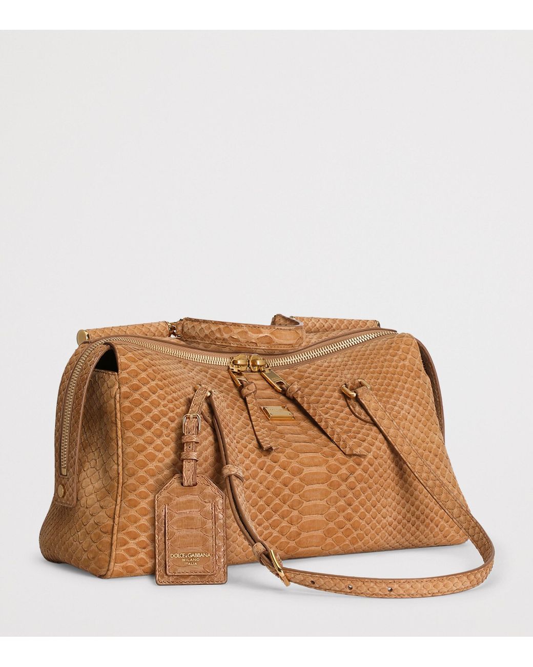 Dolce & Gabbana Brown Medium Python Leather Vittoria Top-Handle Bag
