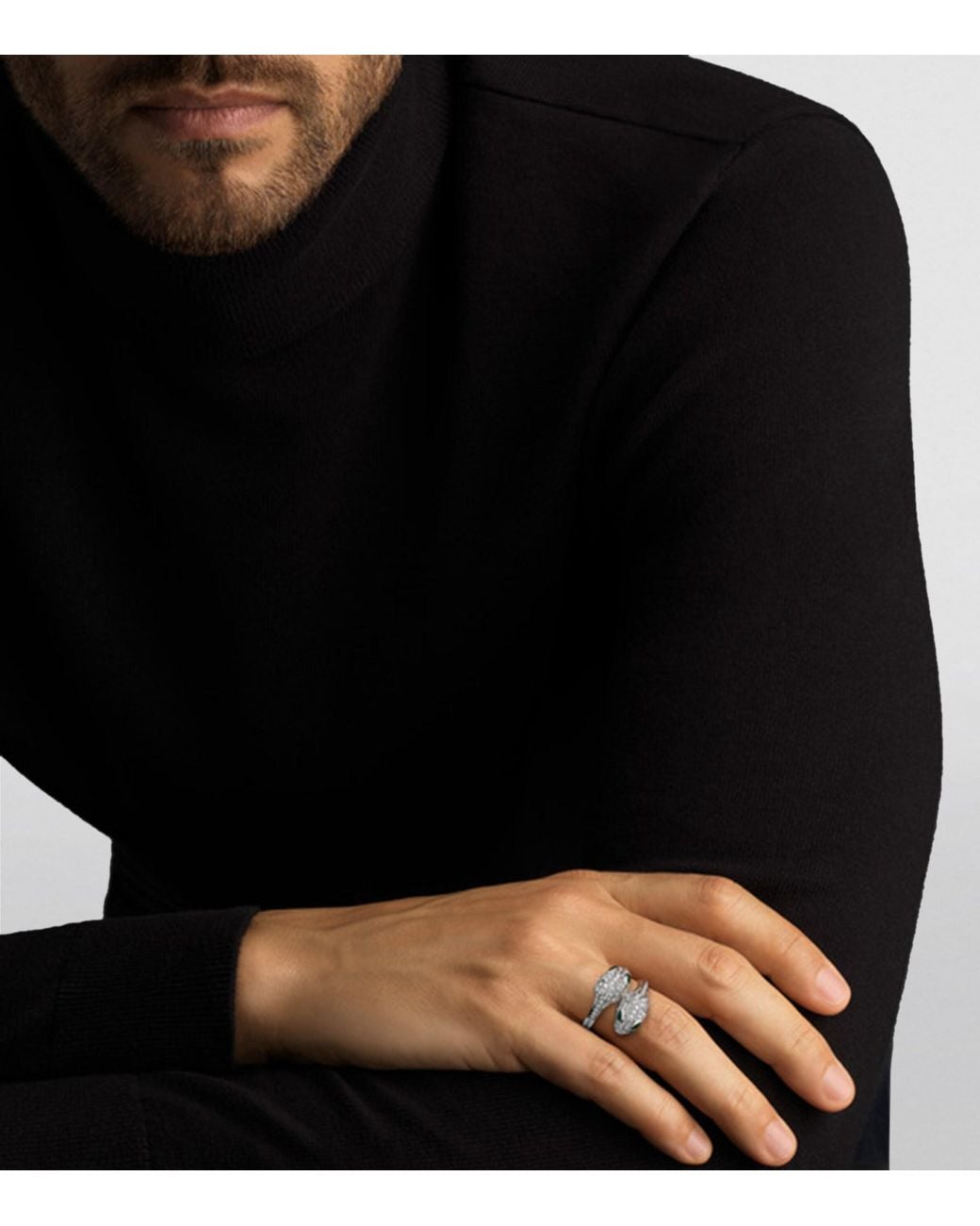 BVLGARI White Diamond And Emerald Serpenti Seduttori Ring