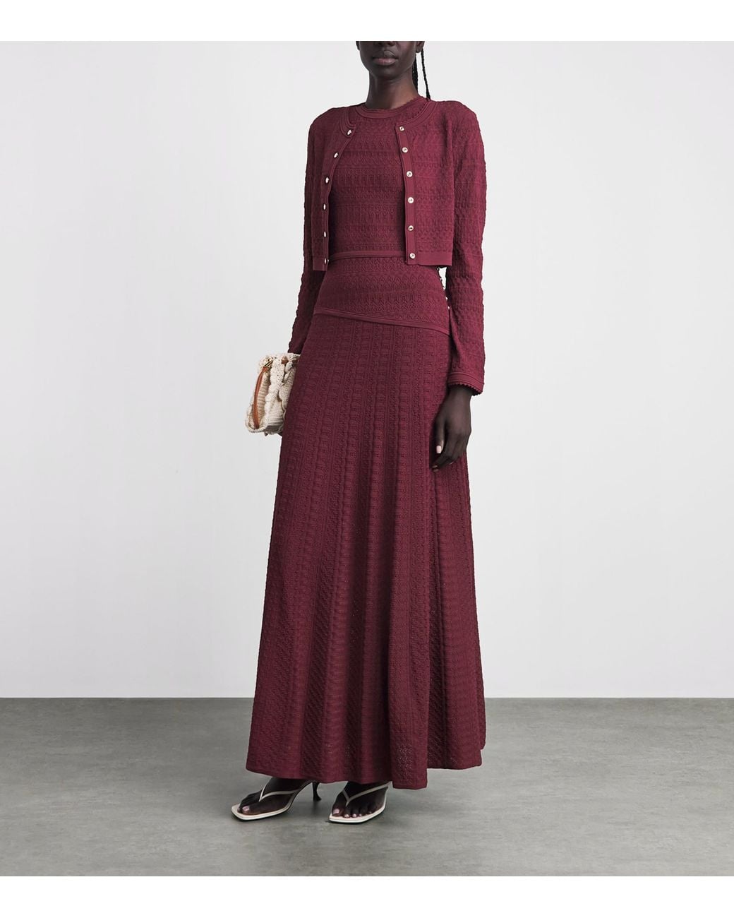 Sandro Purple Pointelle Knit Maxi Dress