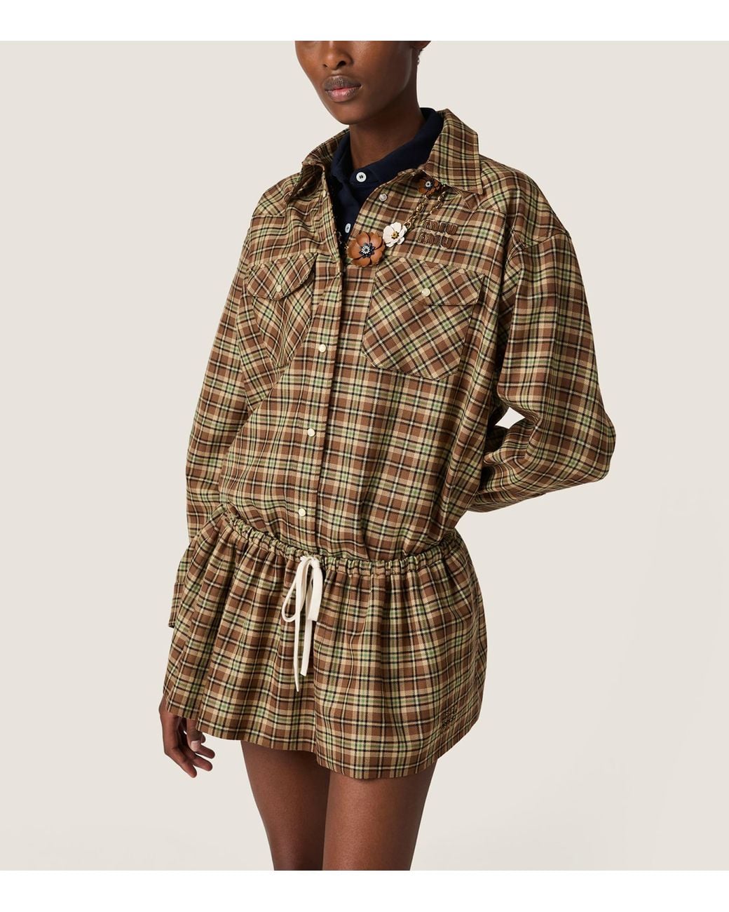 Miu Miu Brown Fleece Plaid Shirt