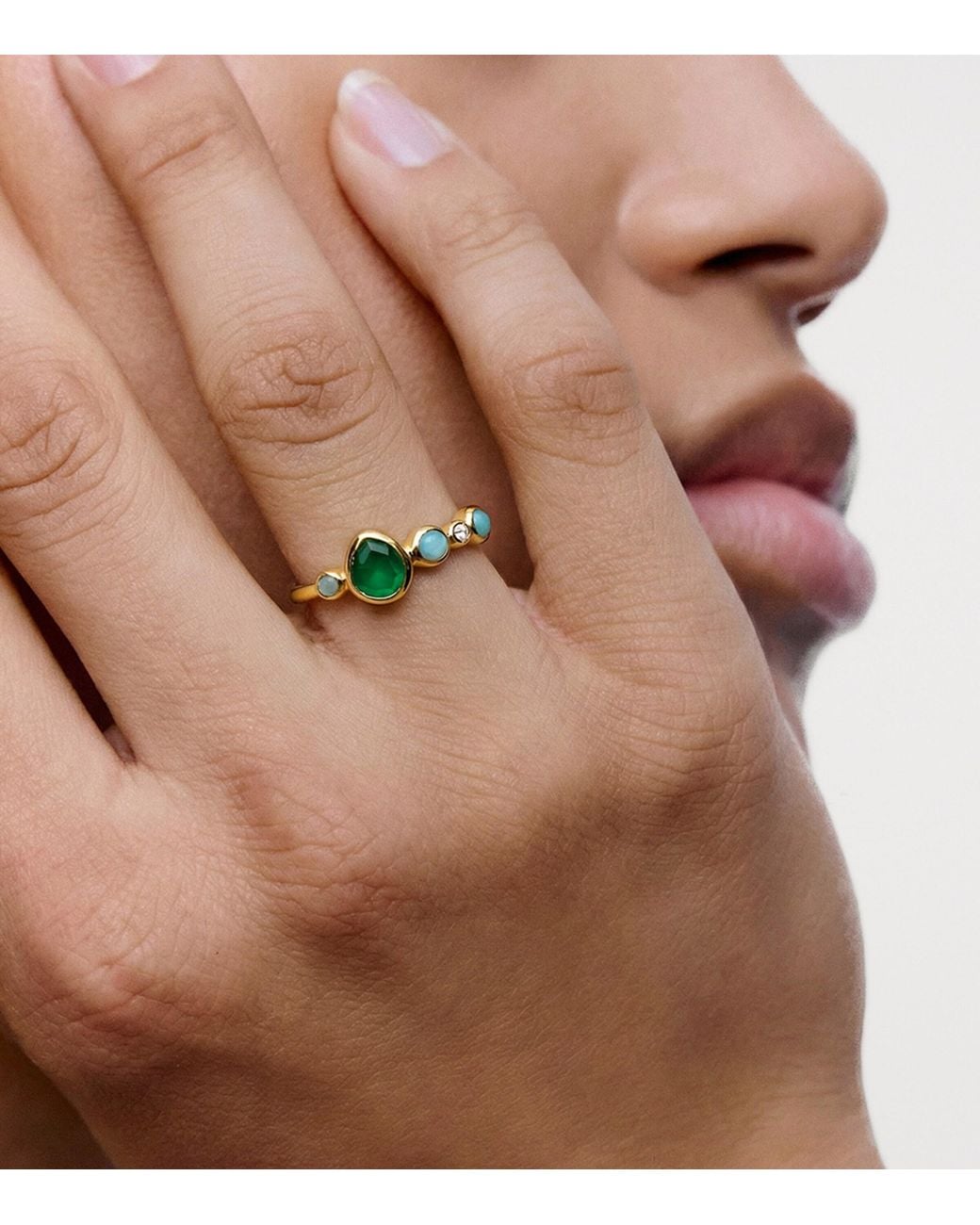 Monica Vinader Green Vermeil And Gemstone Mv Siren Bezel Ring