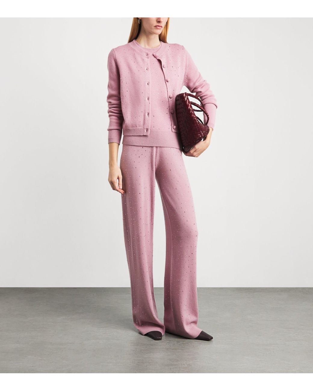 Allude Pink Wool-Cashmere Crystal-Embellished Trousers