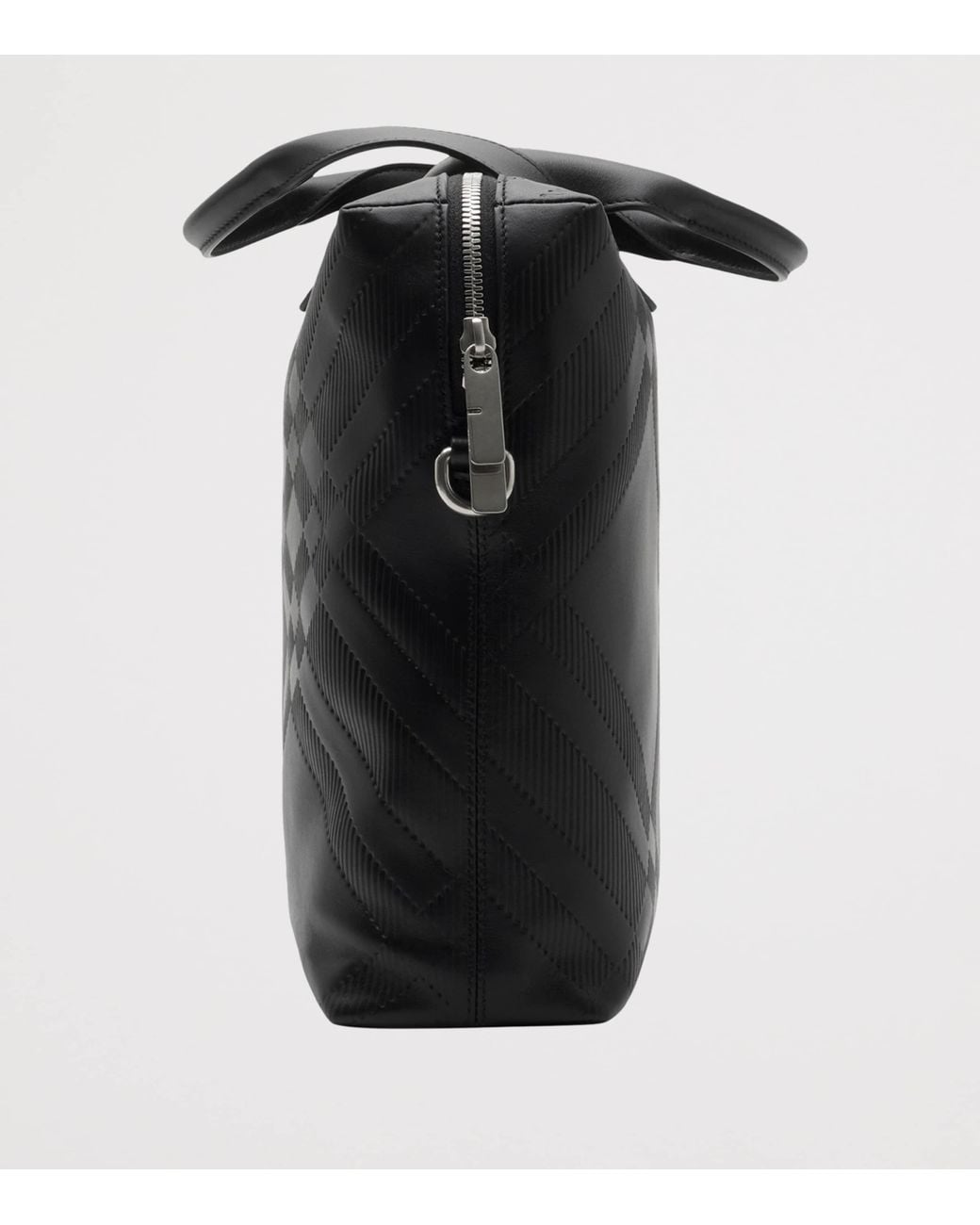 Burberry Black Leather Check-Embossed Briefcase for men