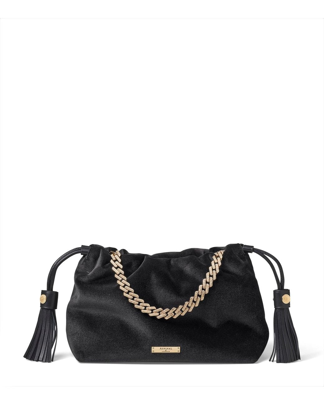 Aspinal Black Velvet Freida Top-Handle Bag