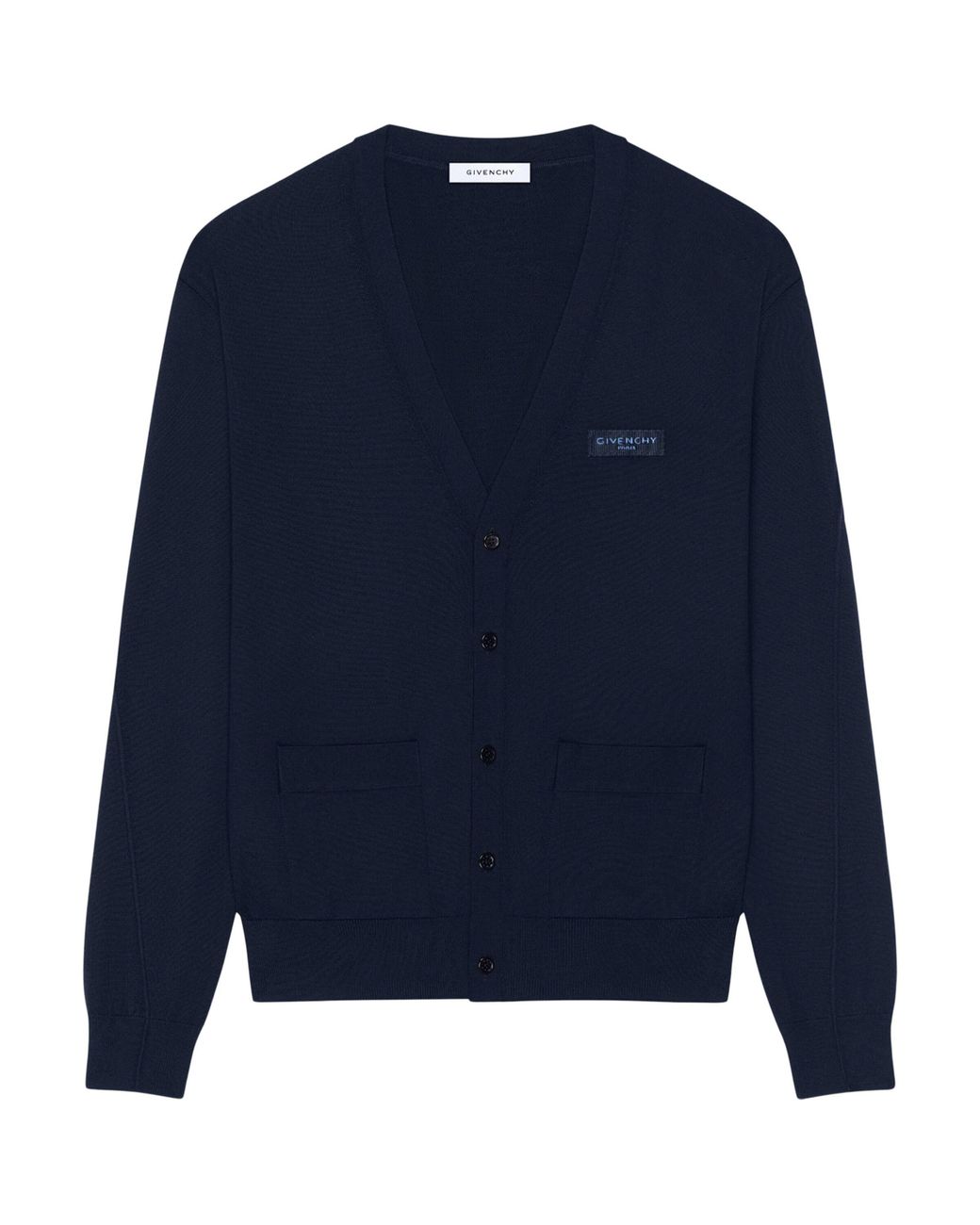 Givenchy Blue Wool Logo-Tab Cardigan for men