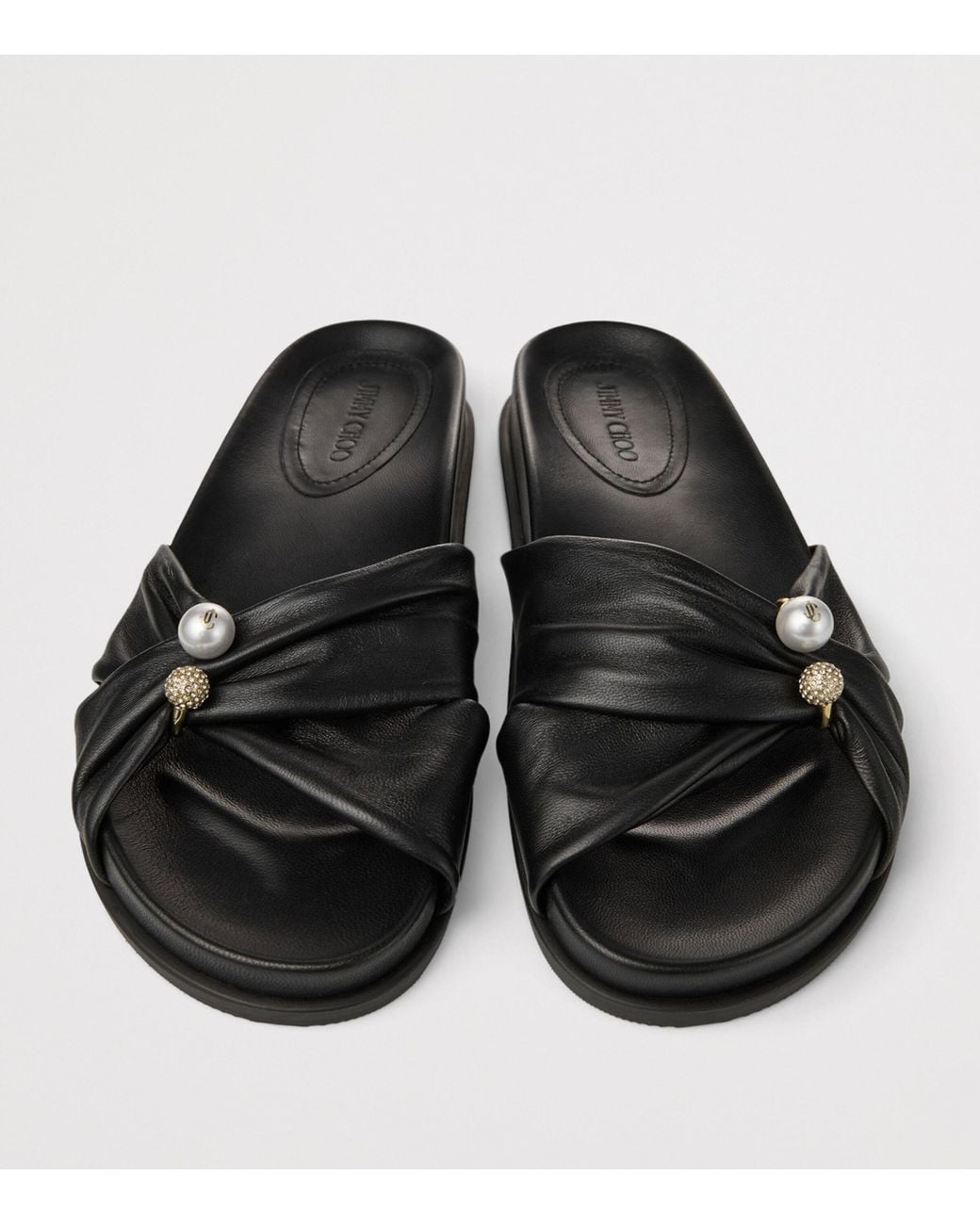 Jimmy Choo Black Rafi Leather Flat Sandals