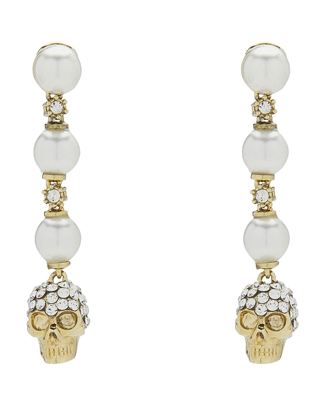 McQueen Metallic Faux Pearl And Skull Earrings for men